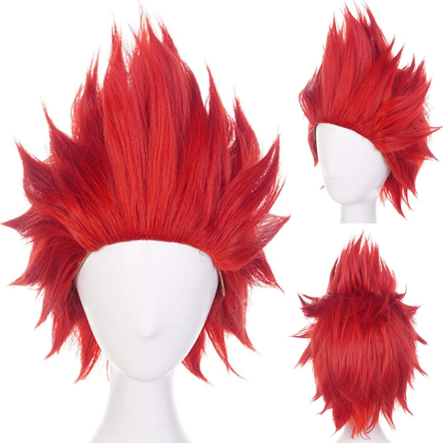 Anogol Wig Cap - Short Red Anime Cosplay Wig - Angry Synthetic Red Hair Wig - Angry Outfit - Spiky Wig - Crazy Wig for Men - Halloween & Christmas Party Costume