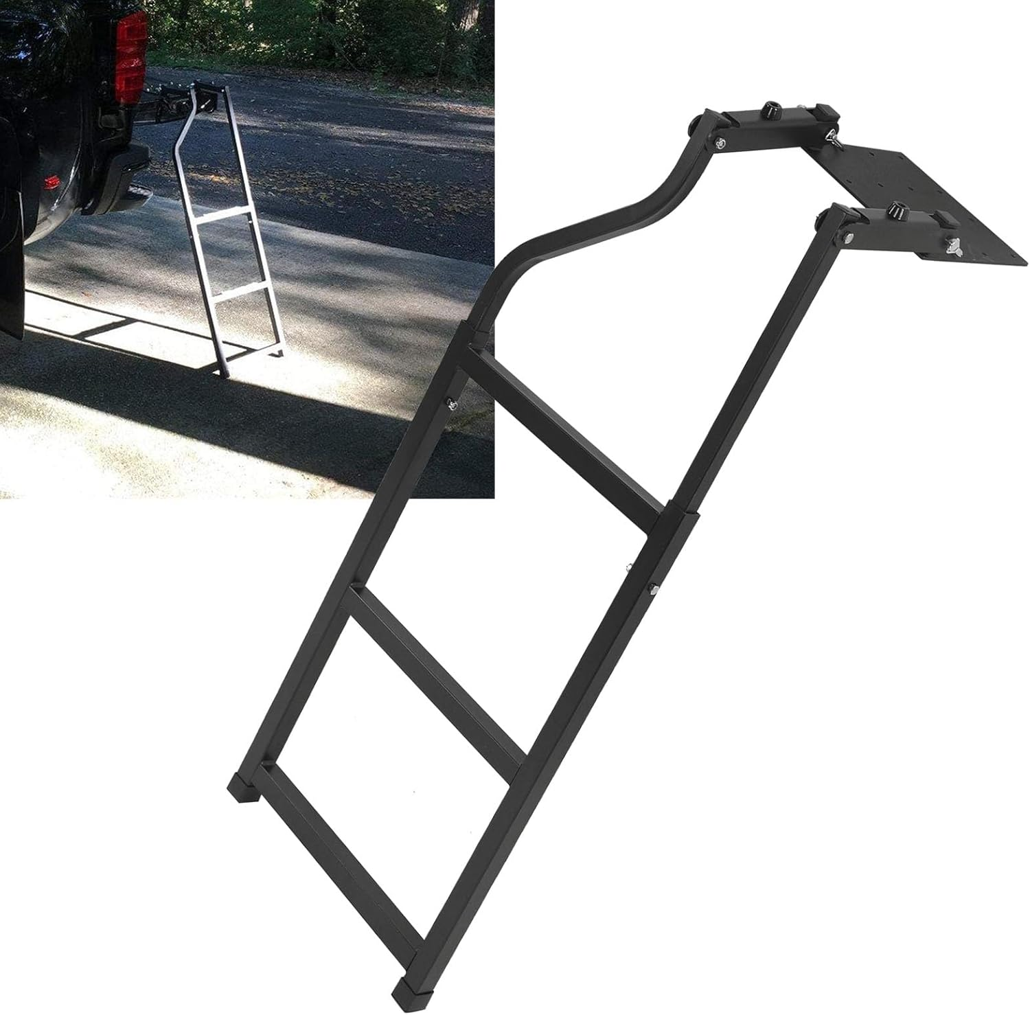 Universal Foldable Iron Truck Tailgate Ladder for Most Pickup Adjustable Pickup Tailgate Ladder with Stainless Steel Hex Screws, Capacity 300 Lbs, Space Saving Design image number 4