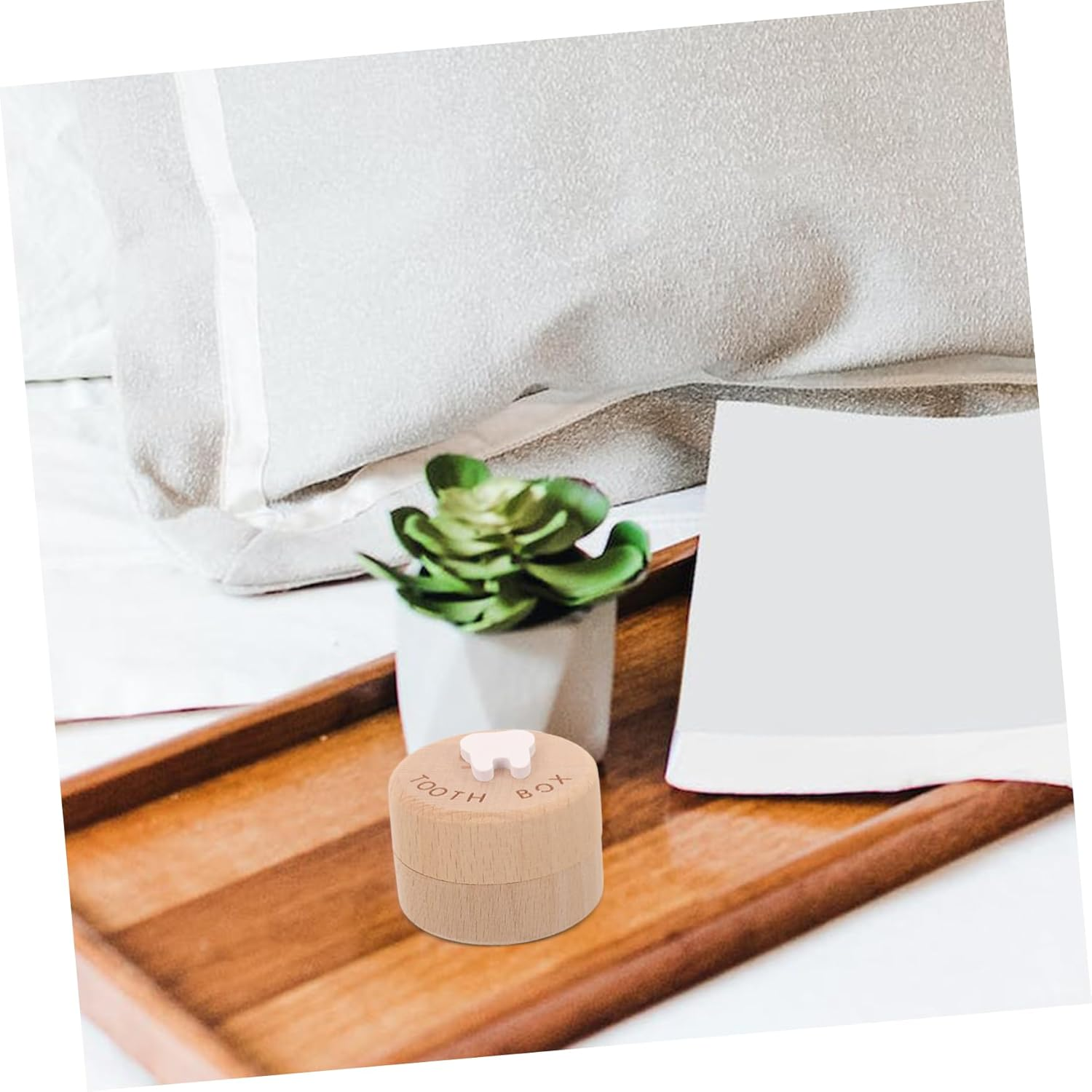 Baby Tooth Box Wooden Keepsake Tooth Holder Storage Container Natural Wood Souvenir Organizer for Boys and Girls and Baby Hair Storage image number 6