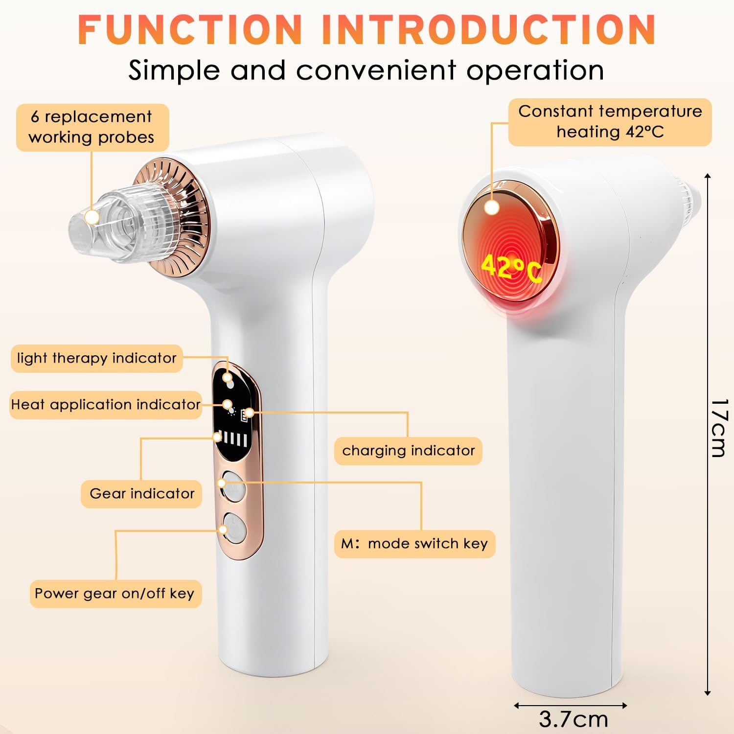 Yakiter Blackhead Remover, Pore Extractor Black Head Vacuum Remover with Heating, 5 Adjustable Suction Levels, 6 Replaceable Heads, Comedone Extractor Kit for Face Deep Cleansing (Gold)