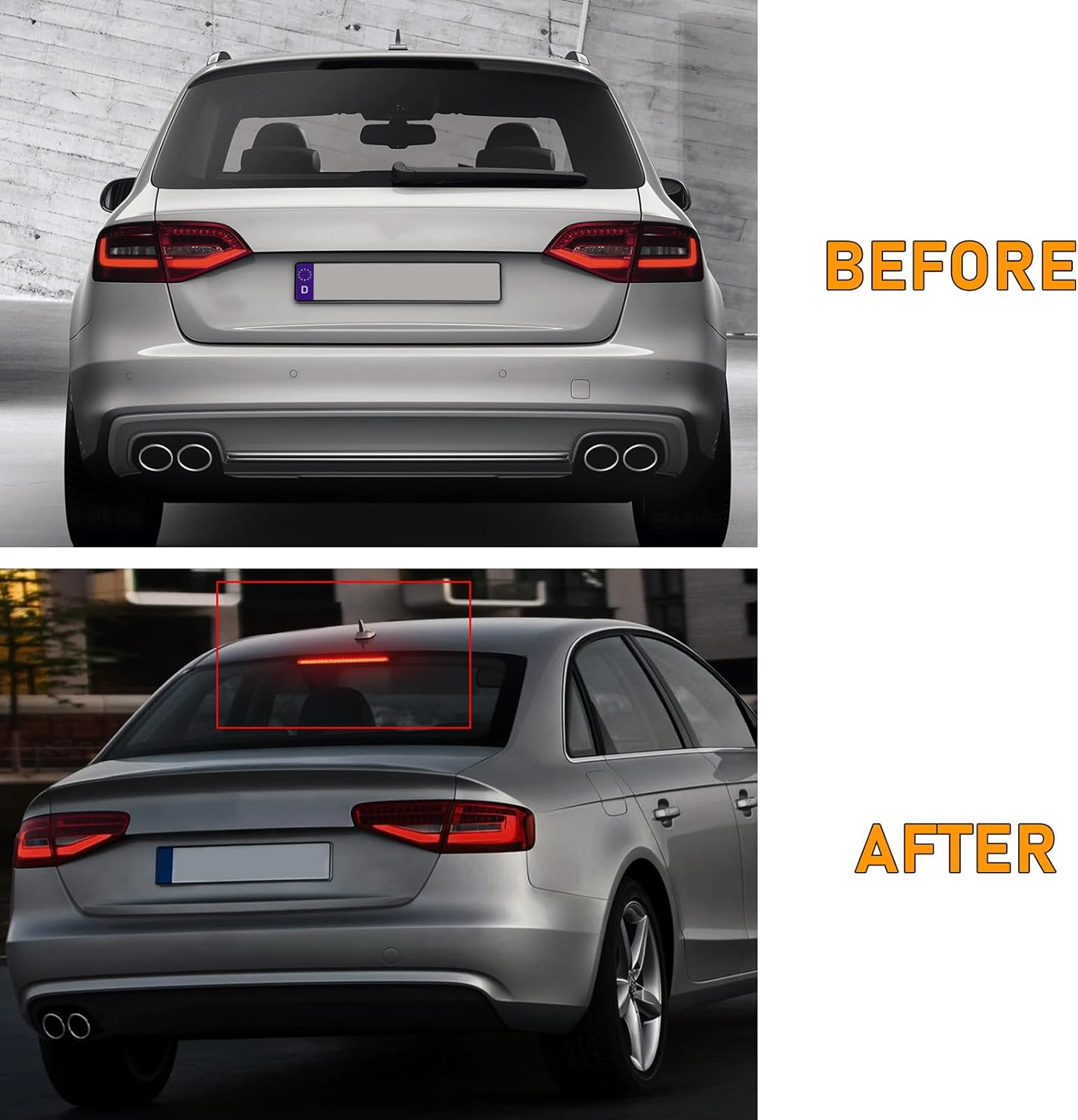 Center Brake Light Assembly Compatible with Audi A4/A4 Quattro 2009-2015,S4 2010-2015,Third Brake Light with 18 Smal Red Lamp Bulbs,Center High Mount Stop Lamp Replacement for 8K5945097 image number 5