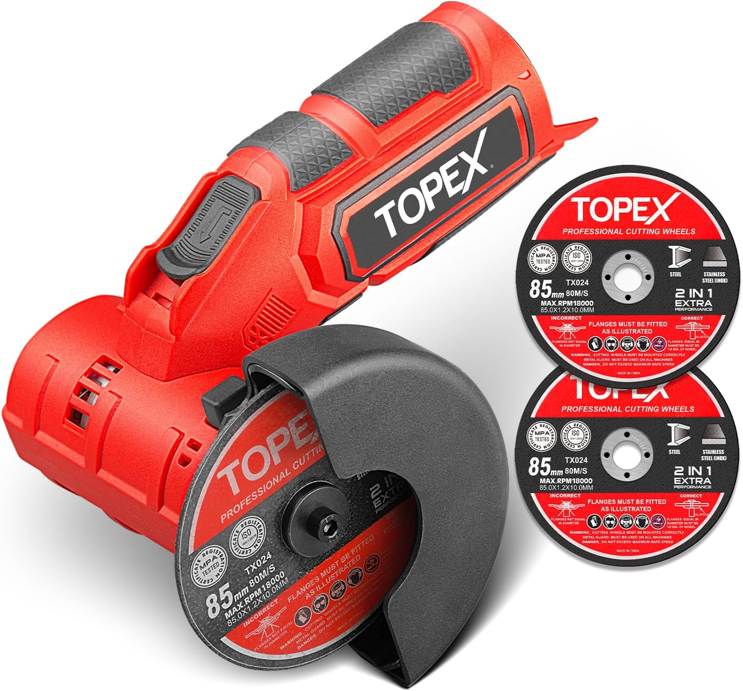 TOPEX 12V Cordless Angle Grinder Tool Kits W/ 2 Polishing Disc,1 Wrench for Metal and Wood (Battery and Charger NOT Included) image number 1