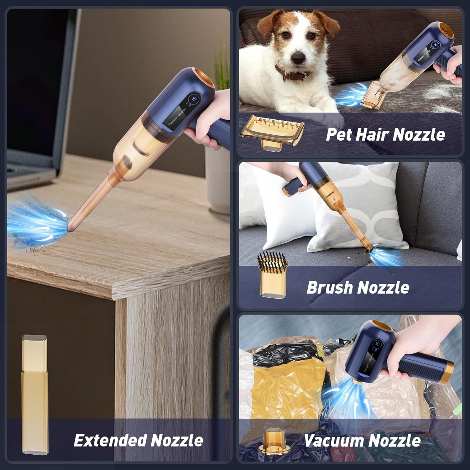 Musclez Car Vacuum Cleaner, 15000PA Mini Portable Handheld Car Vacuum Rechargeable Dust Buster, Wireless Air Blower, LED Display Powerful Cordless Vacuum Cleaner for Home Pet Hair Office(Blue) image number 5