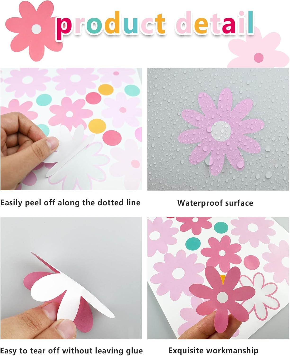 10 Sheets Daisy Flower Wall Stickers, Cute Colorful Floral Wall Stickers, Vinyl Wall Flowers Decals Decoration, Suitable for Daycare, Bedrooms, Living Rooms, Home Decor image number 6