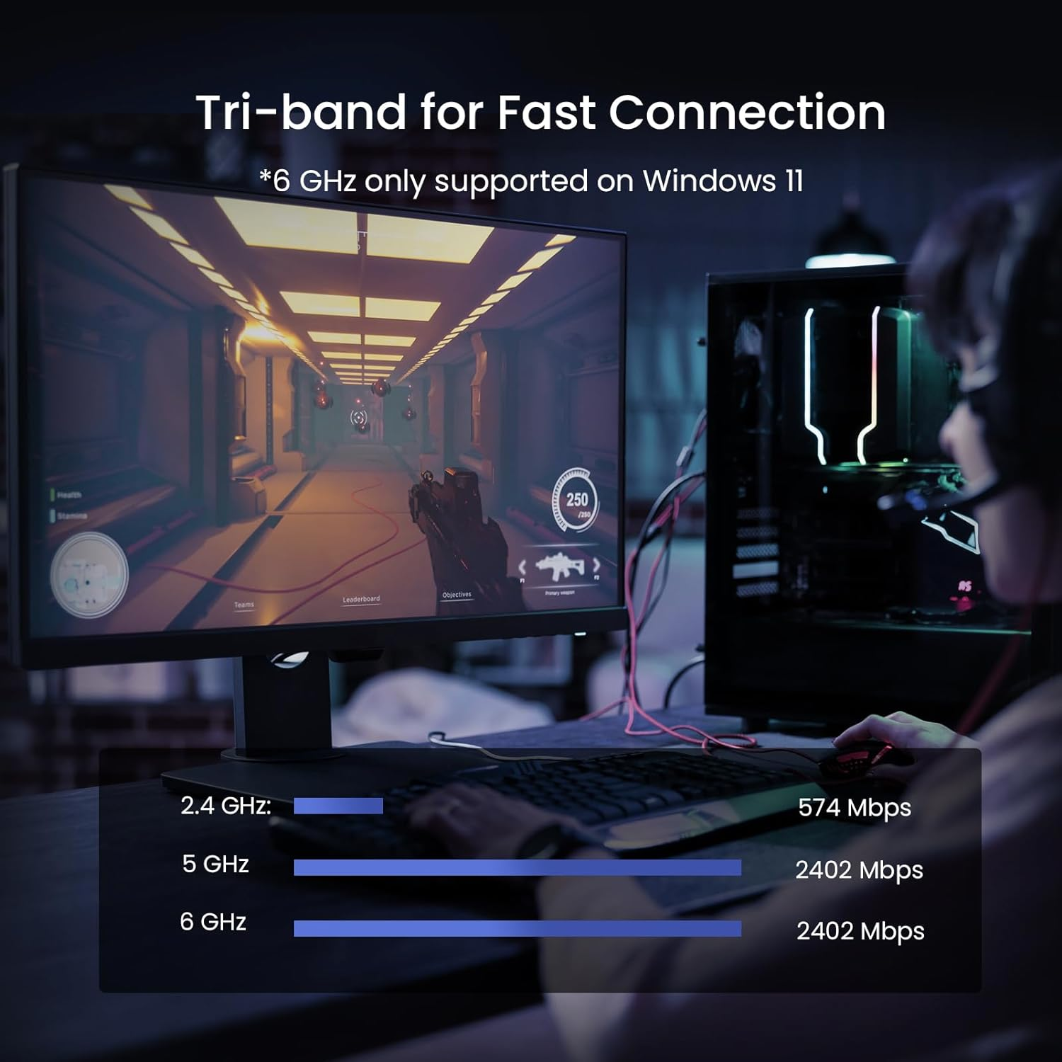 Tenda E33 Wifi 6E WLAN Card (AX5400 Tri-Band 6Ghz:2402Mbps+ 5Ghz:2402Mbps+2.4Ghz:574Mbps) 2 Removable Antennas, Bluetooth 5.2, Pcie WLAN Card for PC, WPA3, Supports Windows 11/10 (64-Bit) image number 4