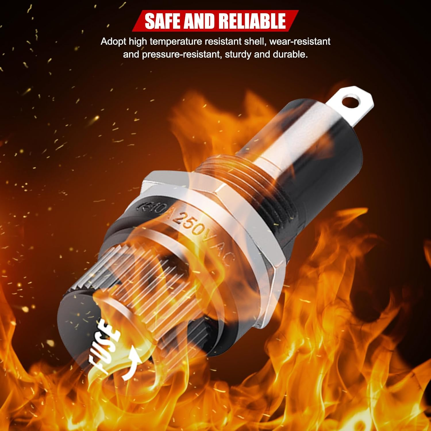 EVTSCAN 20Pcs Panel-Mount Fuse Holder, for 5X20 Mm Glass Tube Fuse, 15A 125V AC / 10A 250V AC, with Screw Cap and Solder Lugs, Tin-Plated Brass Contact image number 5