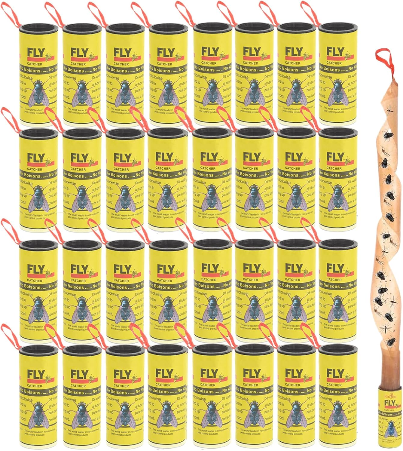 32 Pieces Fly Paper Rolls, Fly Trap Indoor, Pesticide Free Sticky Tape for Indoor and Outdoor Use, Fly Ribbons Traps Housefly Bait Catcher for Fruit Flies, Gnat, Insect, Pest, Mosquito image number 2