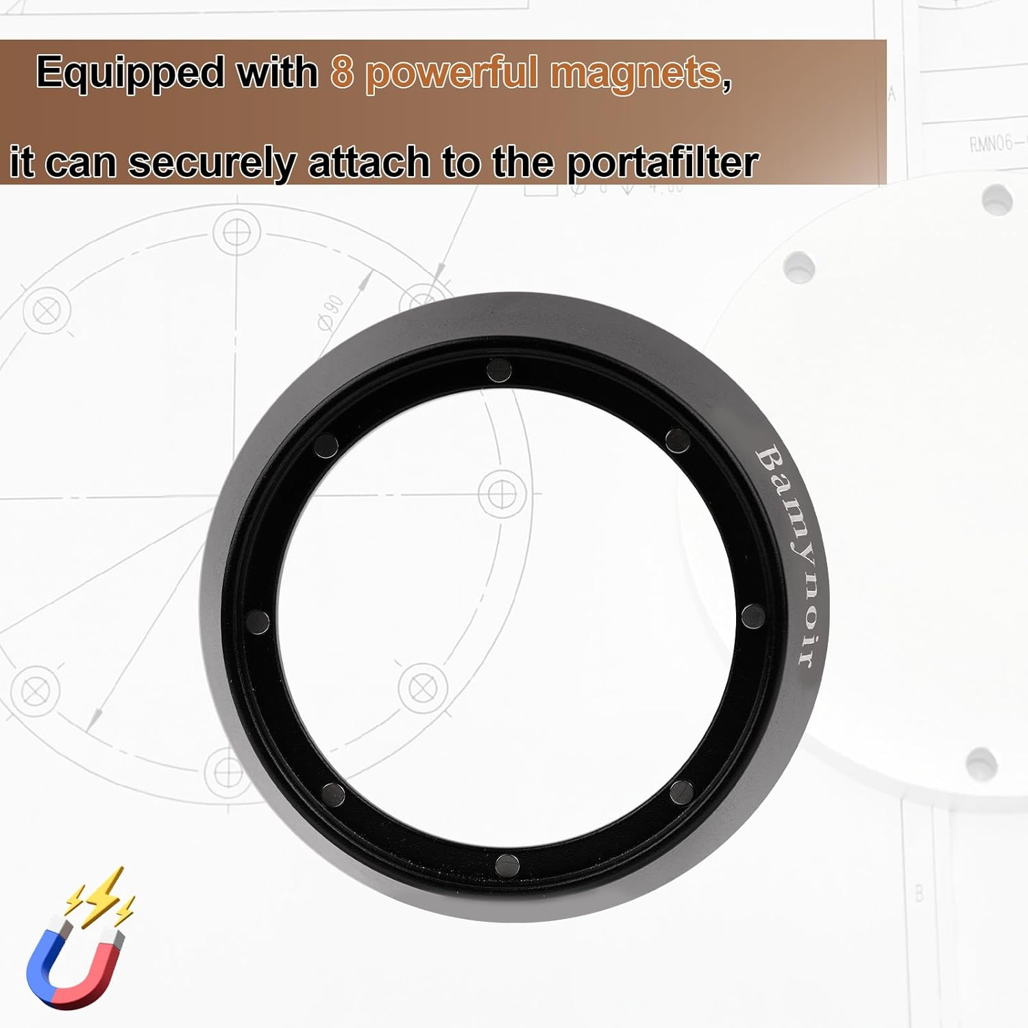 54Mm Magnetic Dosing Funnel Compatible with 54Mm Protafilter,Espresso Coffee Dosing Ring - 20Mm Anodized with 8 Neodymium(Black) image number 4