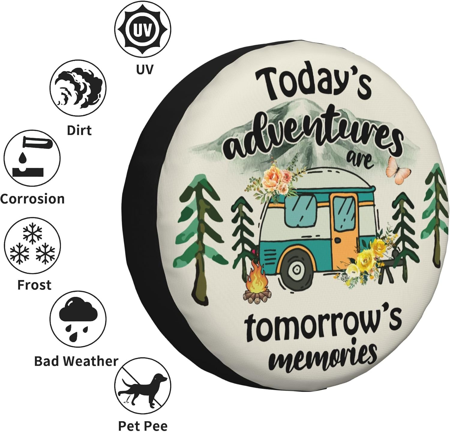 Spare Tire Cover for RV Camper Adventure, Weatherproof Universal Wheel Cover for RV Travel Trailer Camper Truck 14Inch image number 6