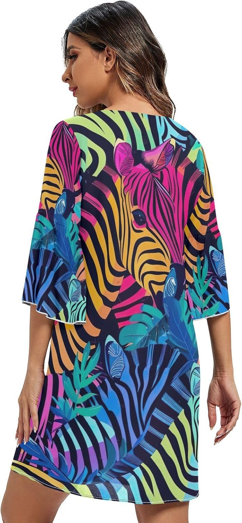 Retro Neon Zebra Casual Dress Printed Chiffon Line Maternity Dress image number 4