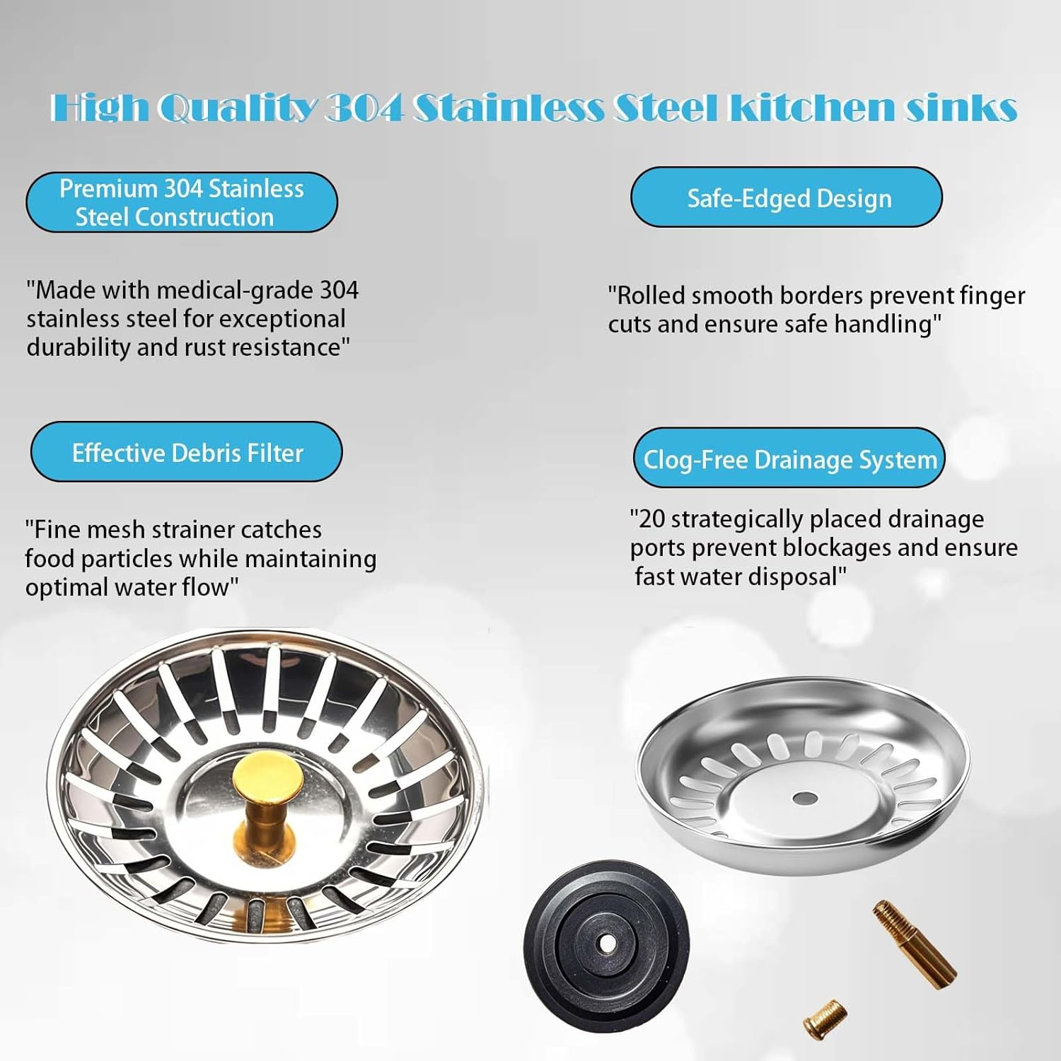 2 Pack Sink Strainer Plug, 79Mm 304 Stainless Steel Kitchen Sink Waste Plug Drain Stopper Basket Filter, Rust-Proof Strainer for Kitchen & Bathroom Sink Drainage image number 2