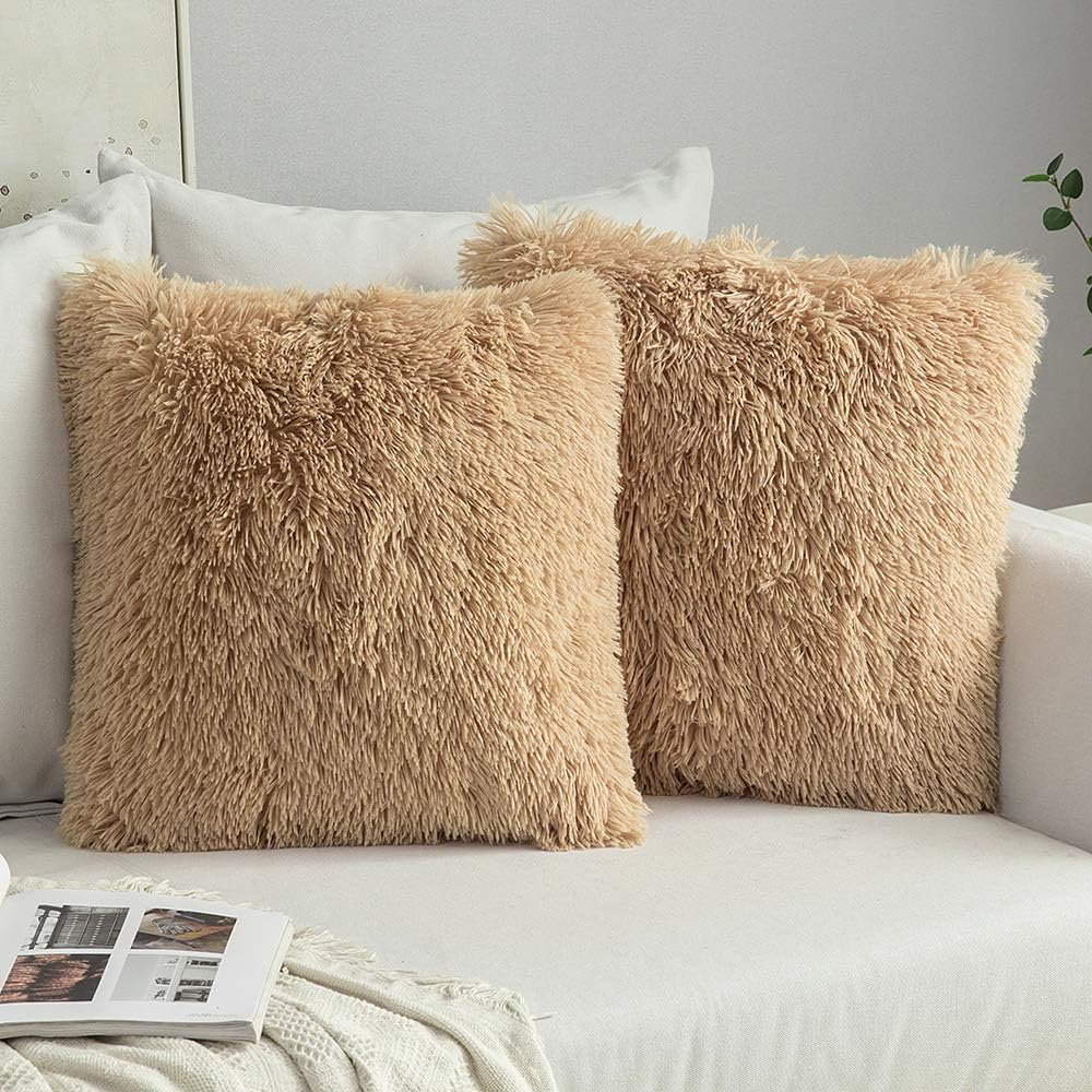 MIULEE Pack of 2 Luxury Faux Fur Throw Pillow Cover Deluxe Christmas Decorative Plush Pillow Case Cushion Cover Shell for Sofa Bedroom Car 18 X 18 Inch White