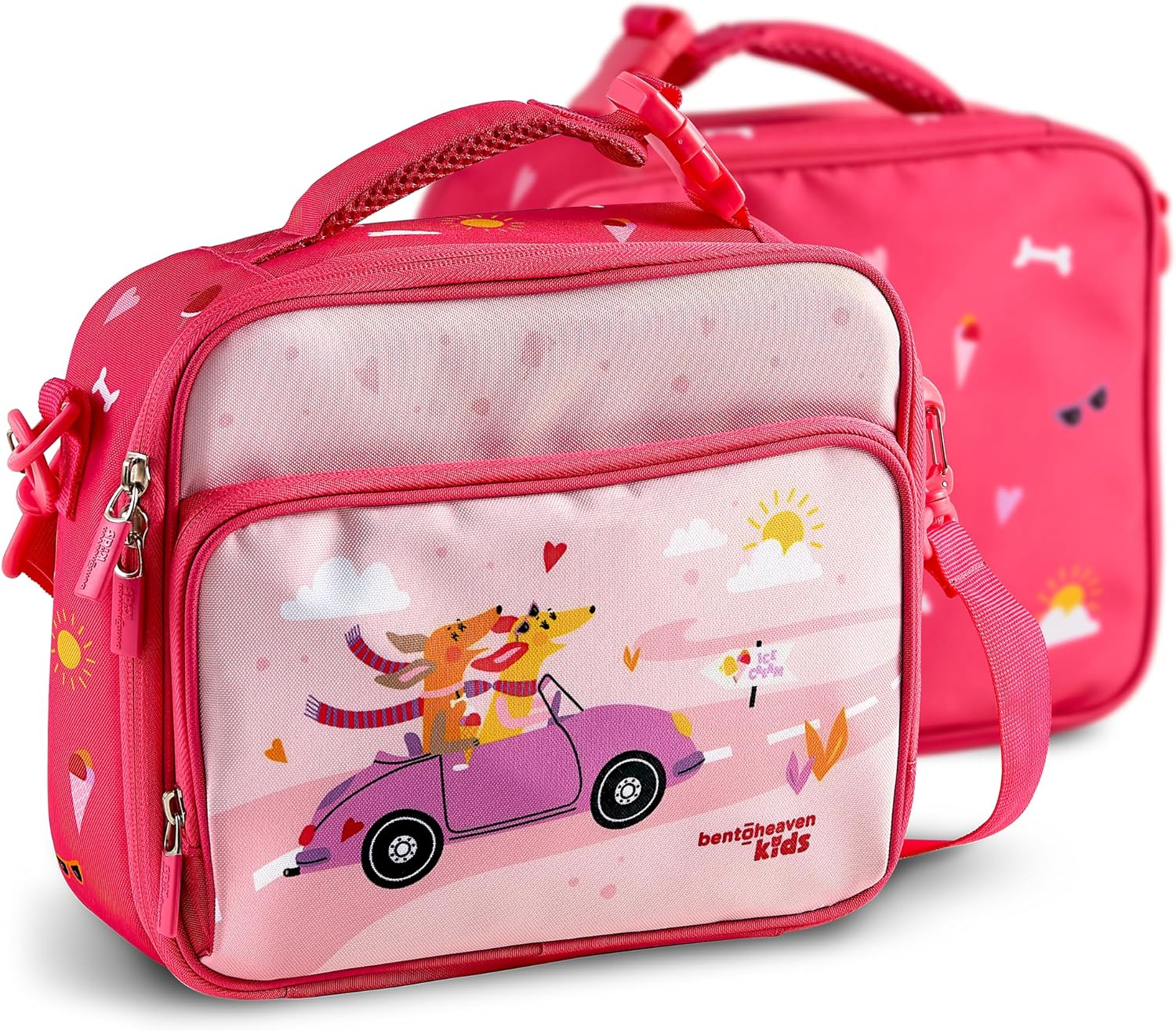 Bentoheaven Insulated Lunch Bag for Kids, Girls & Boys - Large Size Fits Bento Lunch Box, Water Bottle & Snacks - Durable, Easy to Clean, Leakproof - Adjustable Shoulder Strap, Zipper Pockets (Green)