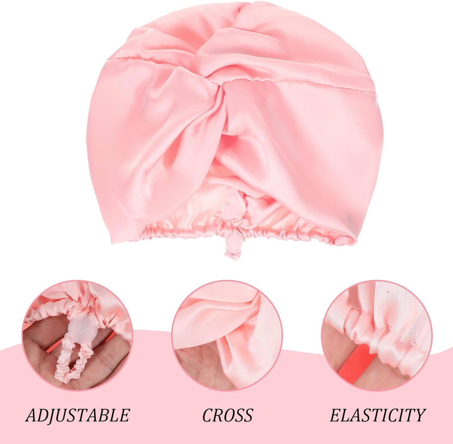 Silk Shower Cap for Sleeping Women 1PC Adjustable Silk Satin Hair Bonnet Double Layer Hair Wrap Sleep Cap Night Turban Soft Shower Cap Curly for Sleep for Long Curly Unisex (Pink, One Size) image number 3