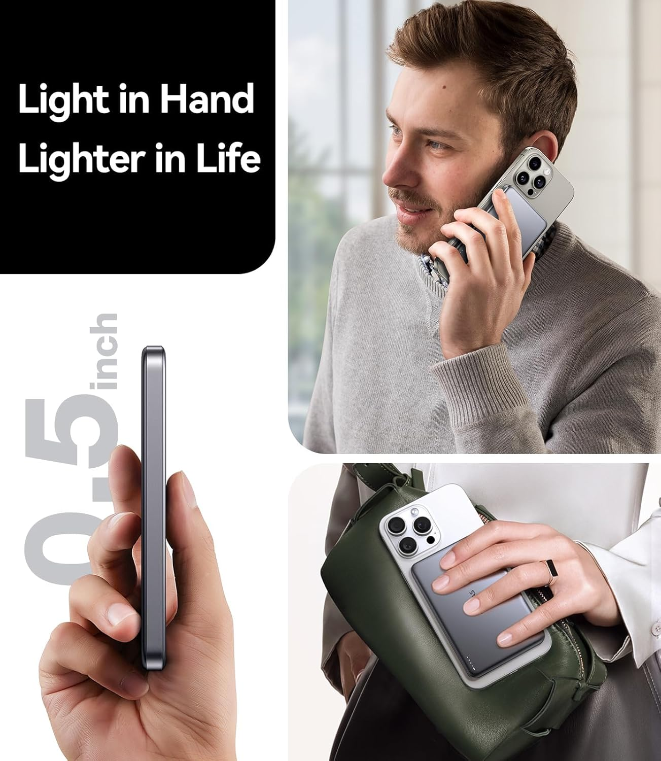 TORRAS Minimag Power Bank,Ultra-Slim 10,000Mah Magnetic Wireless Portable Charger, 22.5W Fast Charging Battery Pack with USB-C Cable Designed for Iphone 17 Pro Max/17 Pro/16/15/14/13/12, Glacier Gray