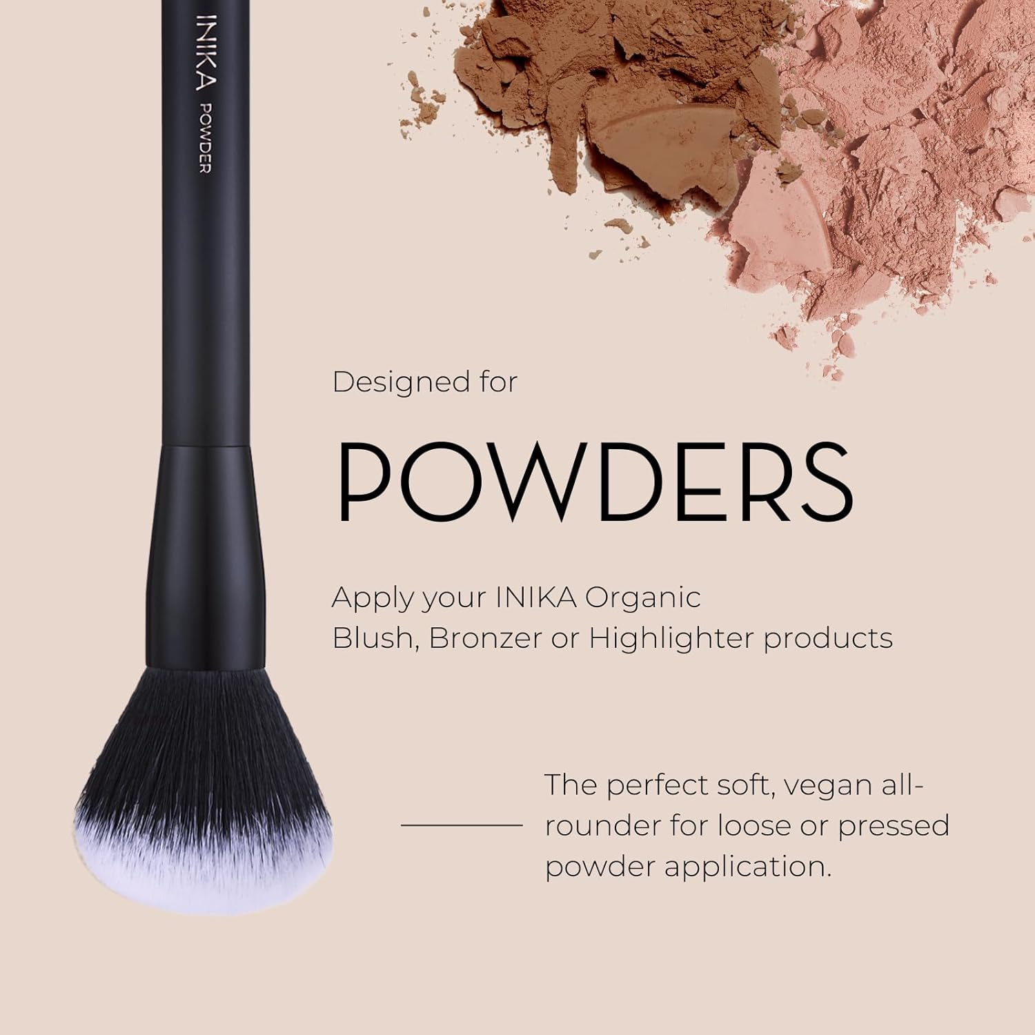 INIKA Powder Vegan Brush | Perfect, Soft Powder All-Rounder for Loose and Pressed Cosmetics. Diverse Action Brush for Application or Blending of Foundations, Contours, Highlights or Blush. image number 2