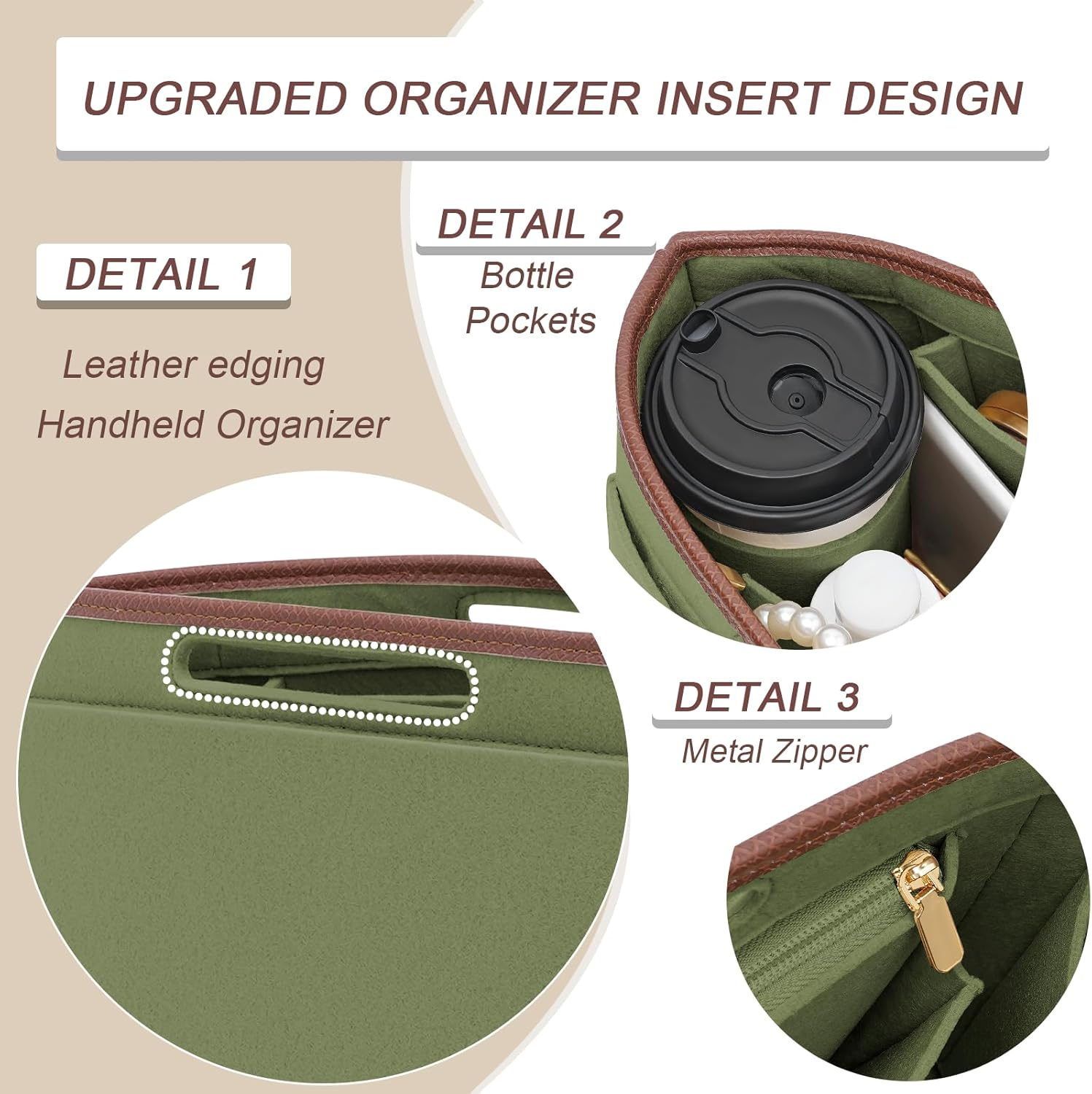 Felt Purse Organizer Insert for Longchamp Le Pliage L Bag Handbag Leather Edge Longchamp Organizer Insert (Olive Green, Small)