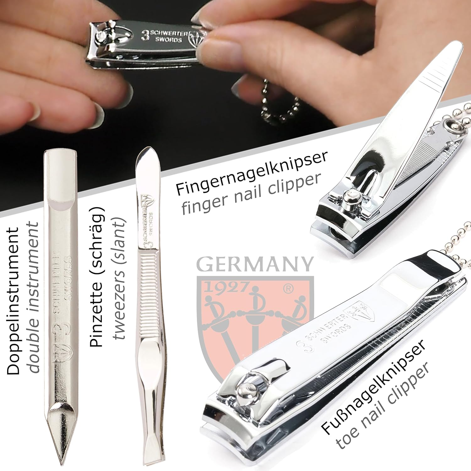 3 Swords Germany - Brand Quality 5 Piece Manicure Pedicure Grooming Kit Set for Professional Finger & Toe Nail Care Scissors Clipper Genuine Leather Case in Gift Box, Made in Solingen Germany (71103) image number 3