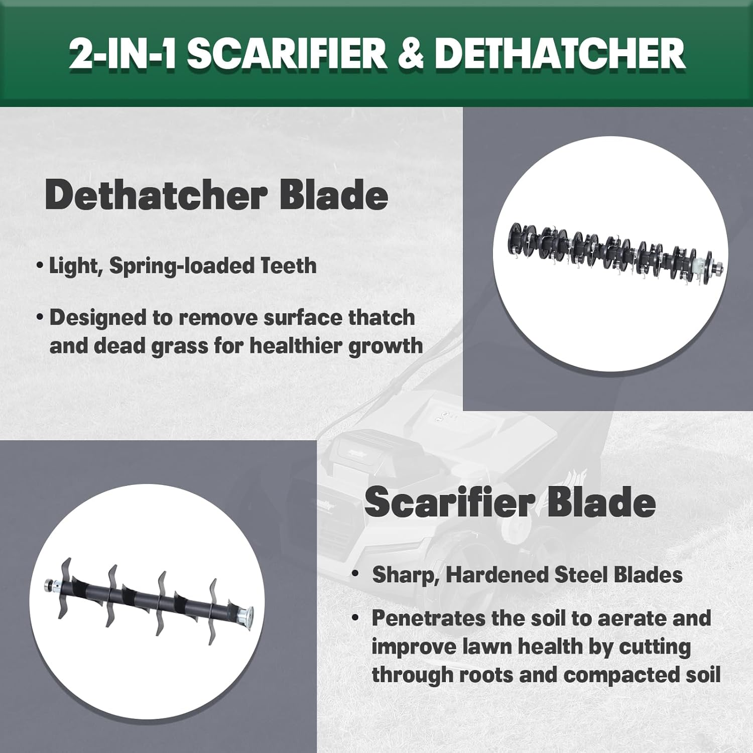 Cordless 15IN 2-In-1 Dethatcher & Scarifier Compatible with Makita 18V Battery (Tool Only), 12 Gal Collection Bag, Air Boost Technology, Quick Fold & 3 Adjustable Position, Walk-Behind for Lawn Care image number 4