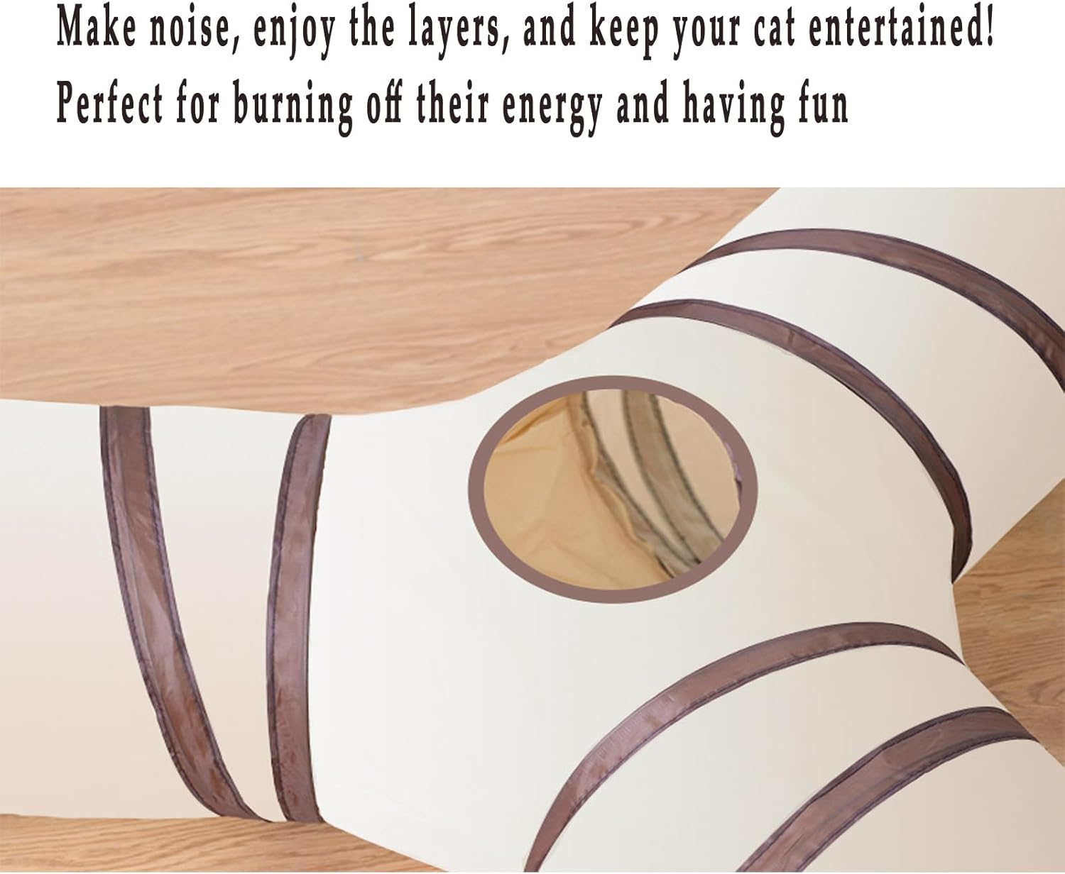 Cat Tunnel, Collapsible Tube with 1 Play Ball Toys, 3 Ways Tunnels for Indoor Cats, Puppy, Kitty, Kitten, Rabbit，Ensures Endless Entertainment for Your Furry Friends（Brown）
