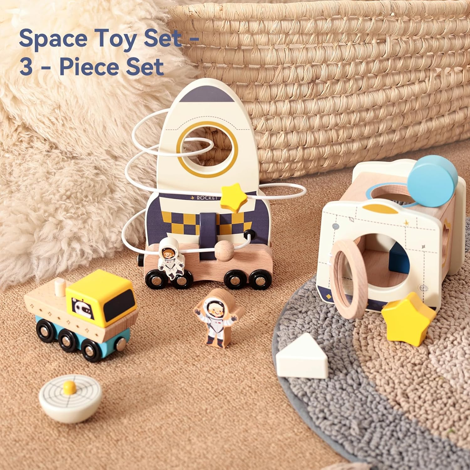 Rocket Space Toys Montessori Toys for Toddlers 1 2 3 Year Old Boy and Girl Baptism Birthday Gift Baby Toys with Shape Sorter Stacking image number 1