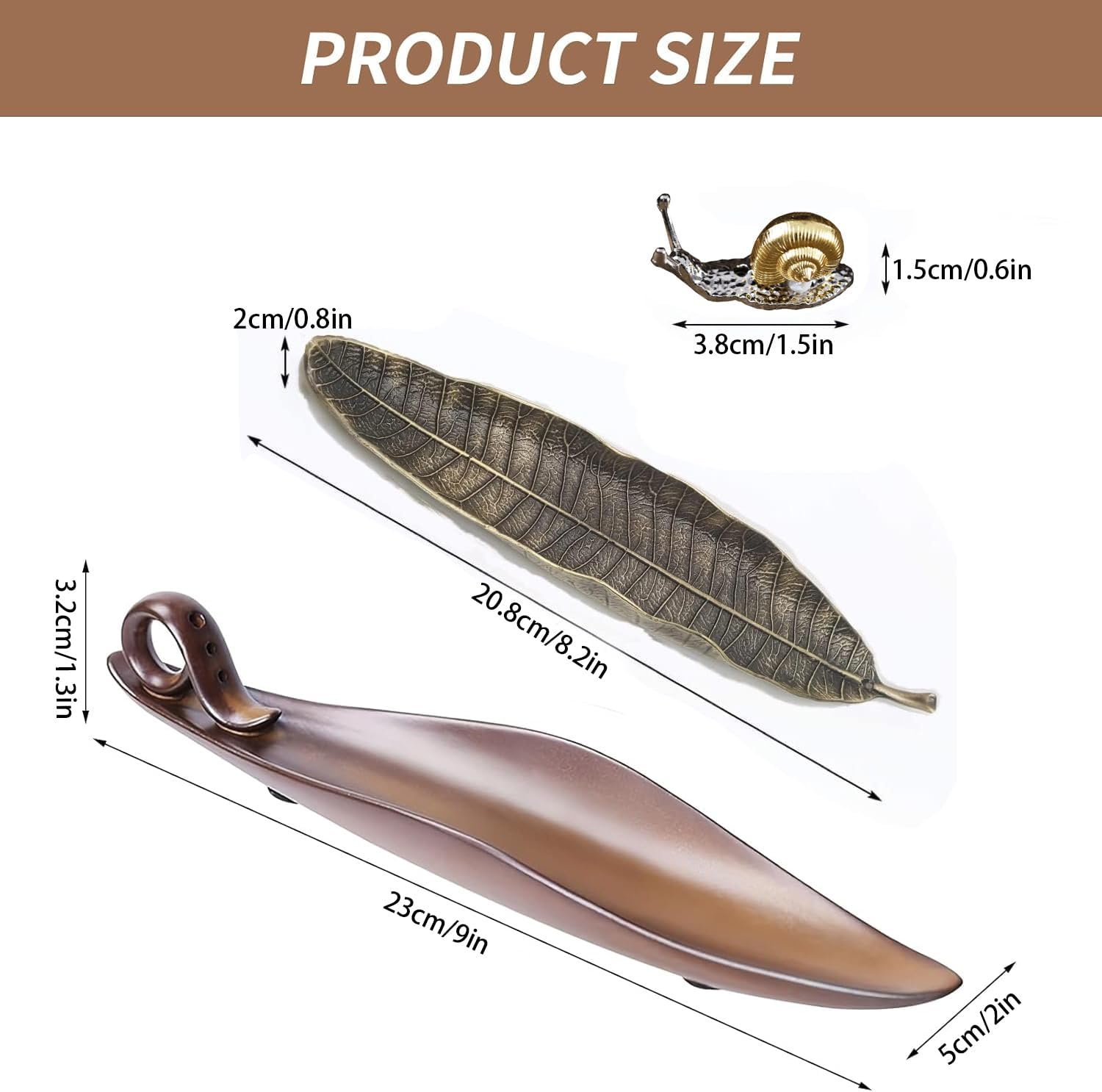 Incense Holder Set - 9 Inch Incense Leaf Boat Stick Holder, & Leaf and Snail Incense Burner, Modern Natural Design, Ceramic Incense Ash Cather for Counters, Meditation Room, Yoga, Home, Office image number 4