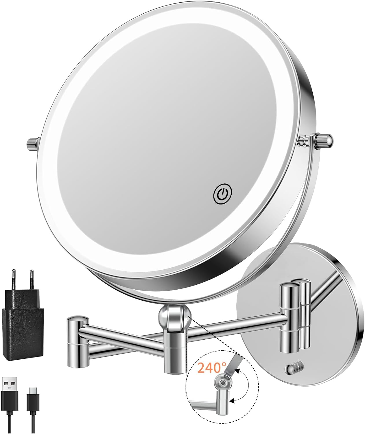 Famihomii Rechargeable Cosmetic Mirror with LED Lighting, Makeup Mirror with 1-10X Magnification and Touch Switch Battery image number 6