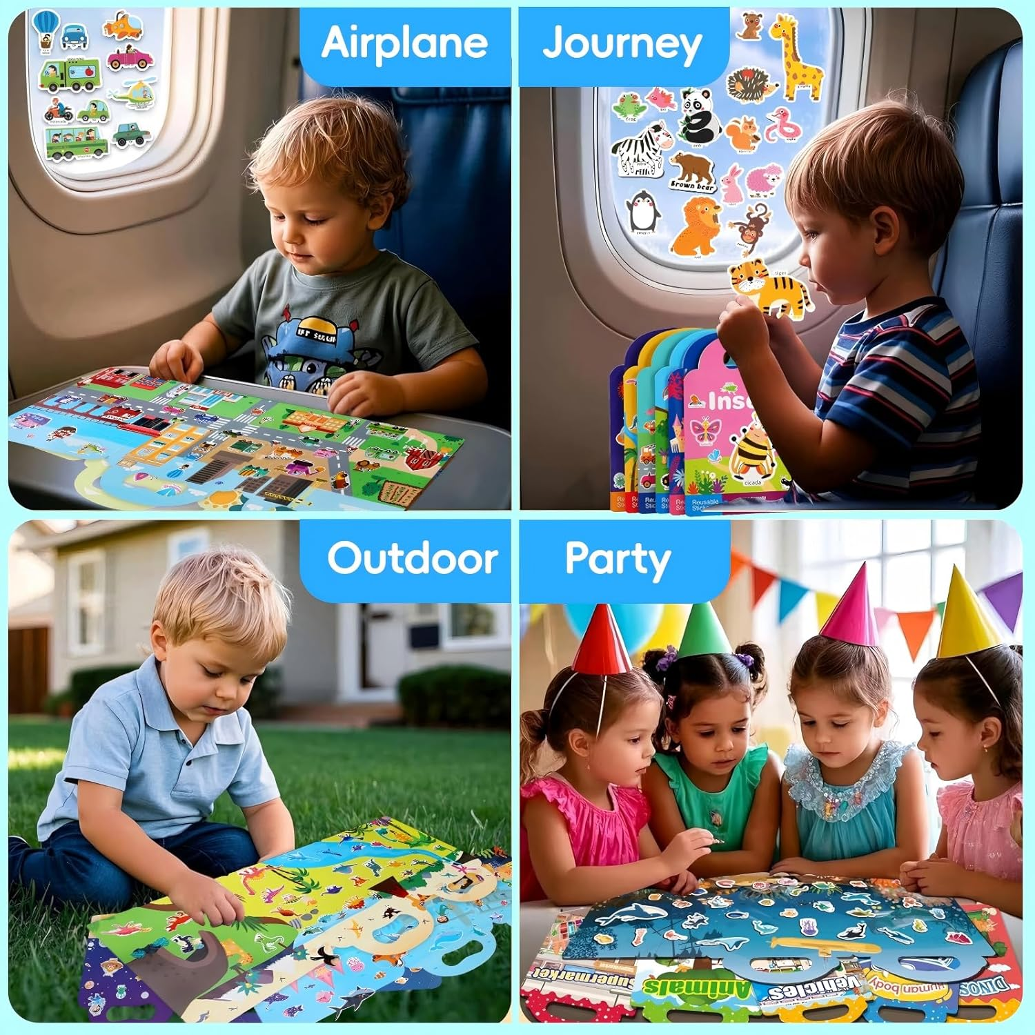 6 Sets Reusable Sticker Books for Toddlers, Includi 6 Themed Space, Animal, Ocean World, Vehicle, Insect, Dinosaur, Jelly Sticker Books for Toddlers 3-5 Years, Toddler Travel Toys image number 5