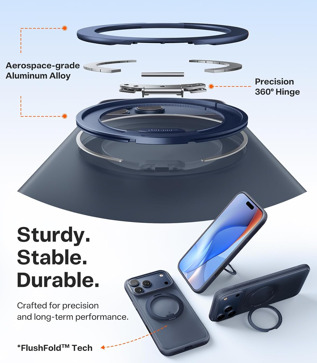 TORRAS 360 Rotatable Stand for Iphone 17 Pro Max Case, Compatible with Magnetic, Mil-Grade Protection, Slim Ergonomic Grip, Camera Control, Ostand O3 Fitness 6.9'', Deep Blue image number 2