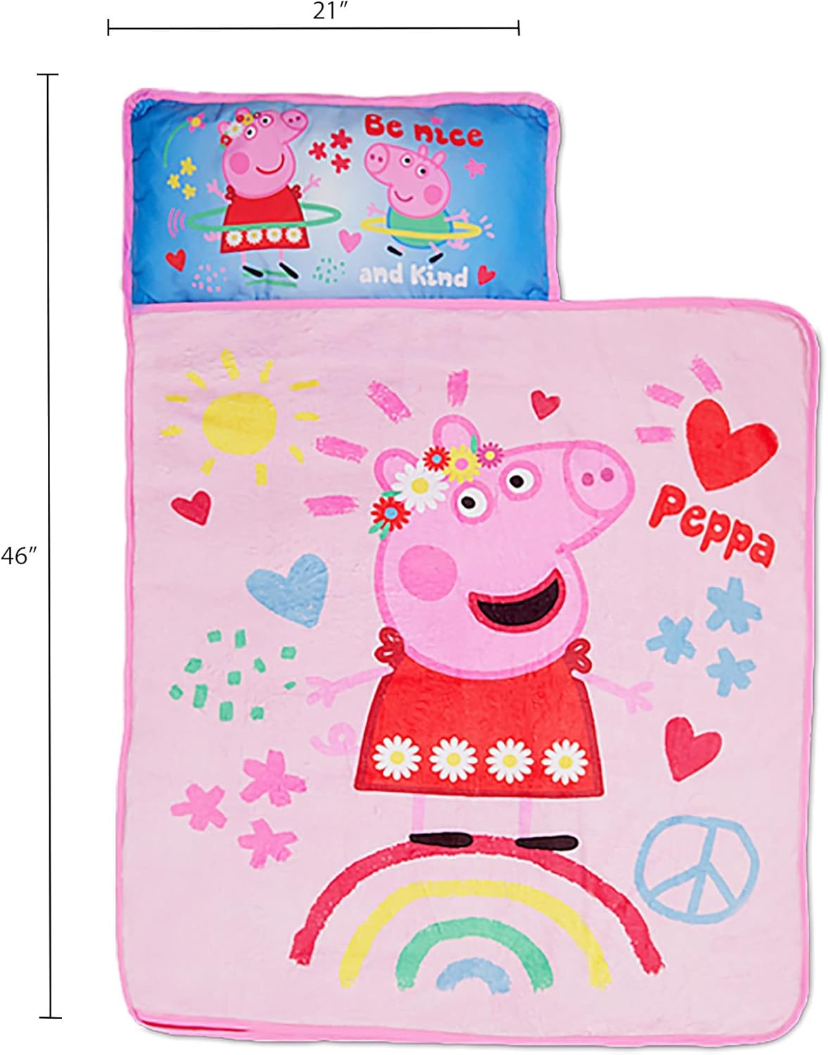Peppa Pig I'M Just so Happy Toddler Nap-Mat - Includes Pillow and Fleece Blanket &ndash; Great for Girls or Boys Napping during Daycare or Preschool - Fits Toddlers image number 5