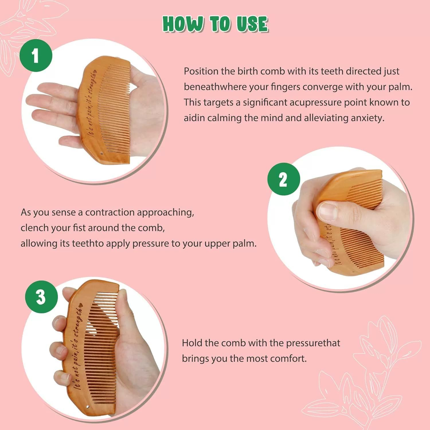Start Makers Wooden Birth Comb with PU Pouch for Labour Pain Relief, Natural Birthing & Labour Comb, Pregnancy Hospital Bag Essential, Thoughtful Pregnancy Gifts for Mum image number 2