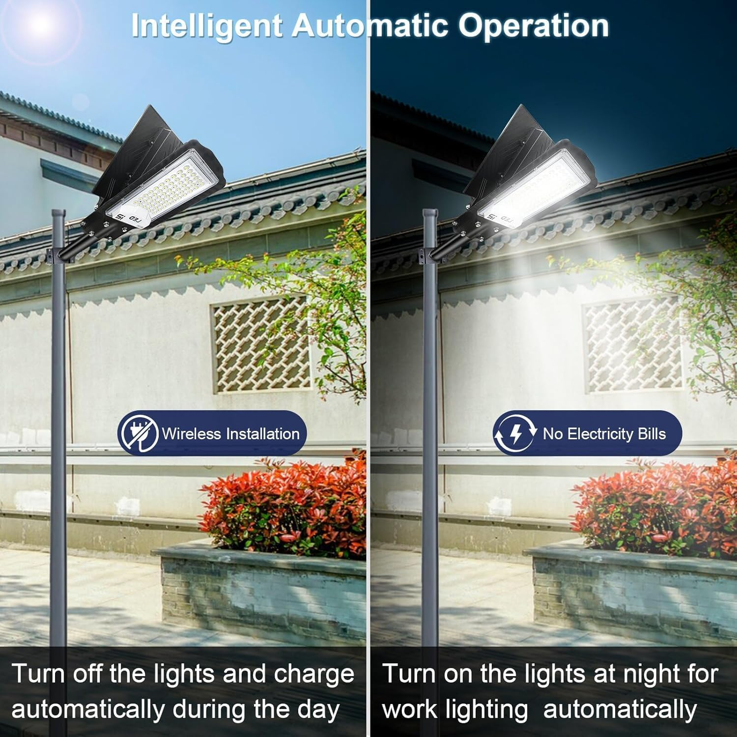 Solar Street Lights Outdoor,6500K Solar Commercial Lighting Fixture, Dusk to Dawn Lights,30000Lm Security Flood Light with Remote Control for Yard, Parking Lot, Playground IP66 Waterproof image number 2