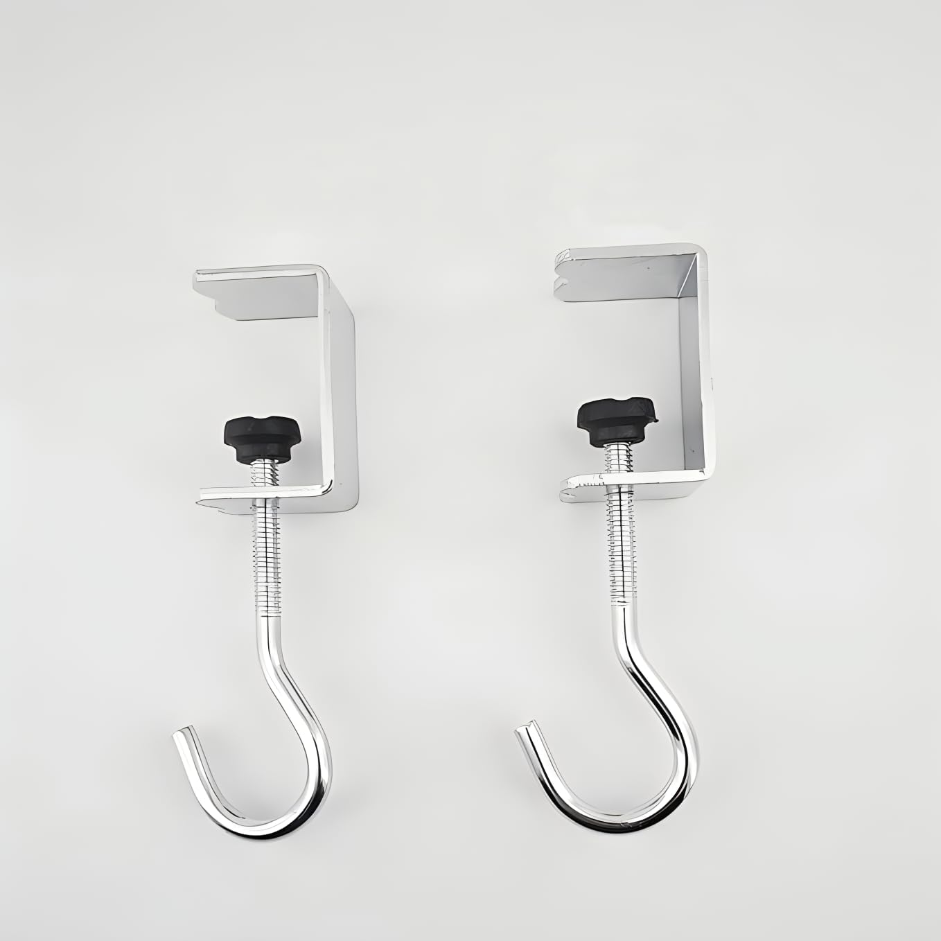 2 Pcs Silver Metal Clamp - on Desk Mount Bag Holder: for Backpacks, Handbags, Purse, and Headphones, Reducing Desk Clutter.