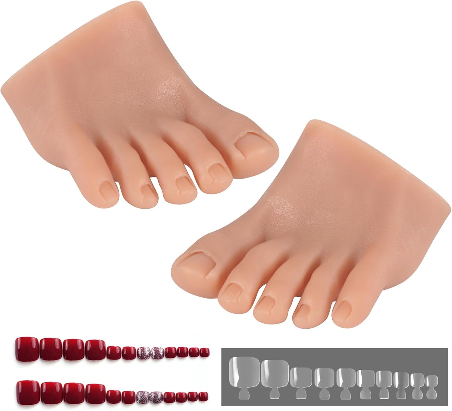 Yeefairy Realistic Silicone Fake Half Foot Female Nursing Mannequin Foot with 524 Pcs Nails, Practice Model Acrylic Nails Art Training Toes Soft Prosthetic Manicure Tool Tattoo (Pair, Bronze) image number 2