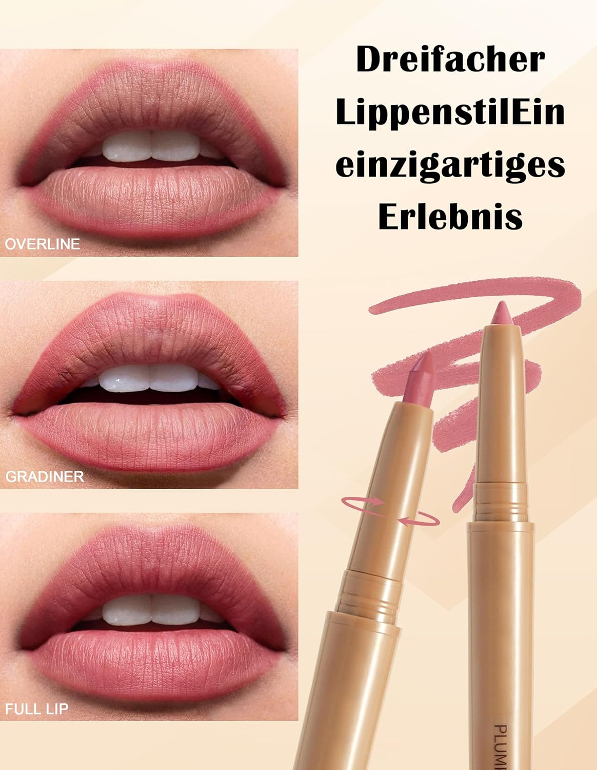 Erinde Matte Lip Liner Pencil with Brush, Rotating Lip Liner, Long-Lasting and Highly Pigmented, Smudge-Proof, Smooth Velvet Texture, Contour Your Lips, Vegan #06 image number 1