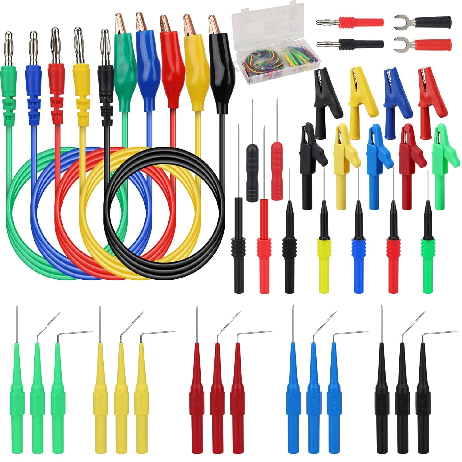 SWANLAKE 43-Piece Back Probe Kit, 30A Multi-Angle Test Probe, 4Mm Banana Plug to Copper Alligator Clips, U-Shaped Connectors, Automotive Electrical Circuit Diagnosis Car Repairing Tools