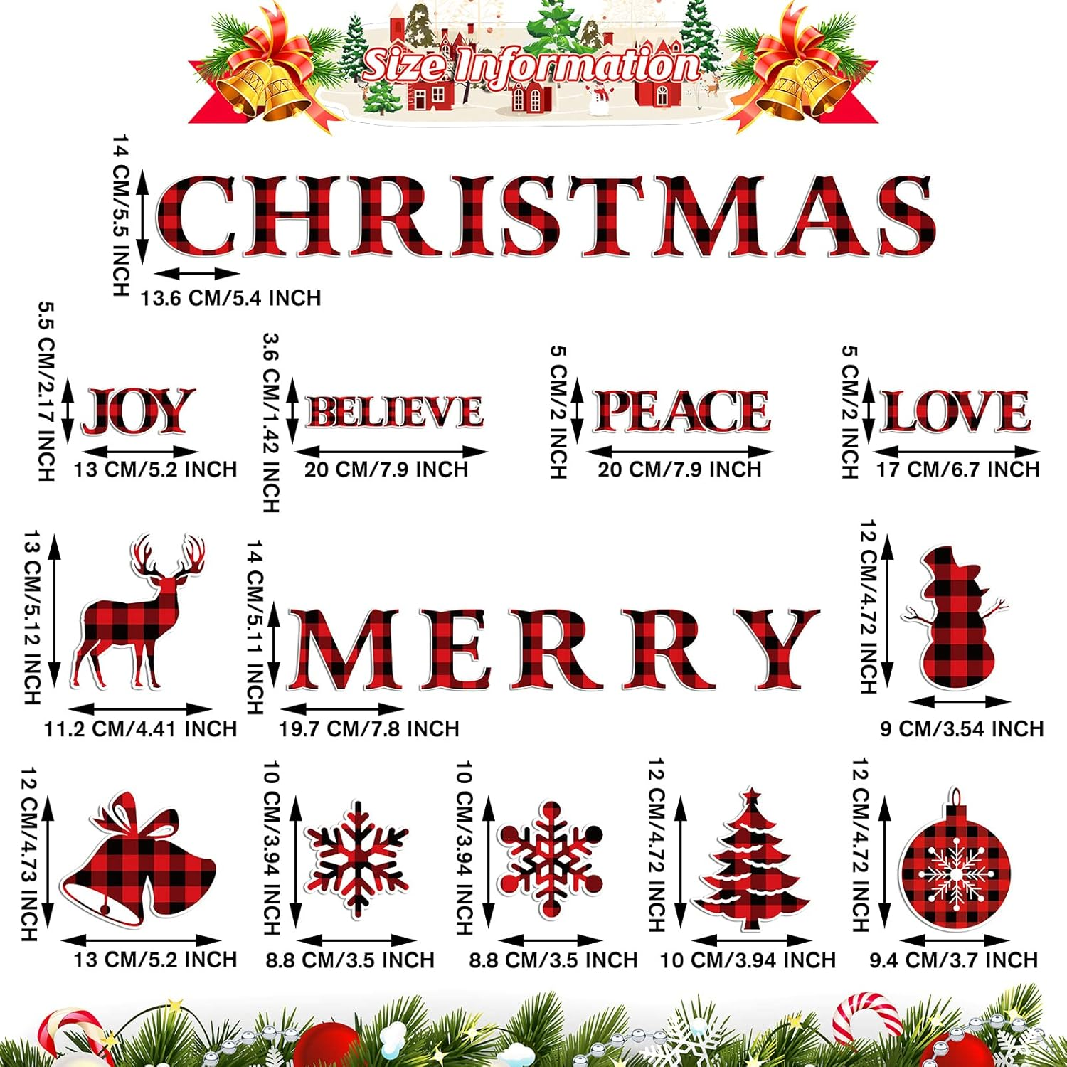 25 Pieces Merry Christmas Garage Door Stickers Magnets Christmas Refrigerator Decals Weather Resistant Garage Magnets Decoration Xmas Home Decor Magnetic Stickers for Car DIY Holiday (Plaid Style) - Candy Style image number 7