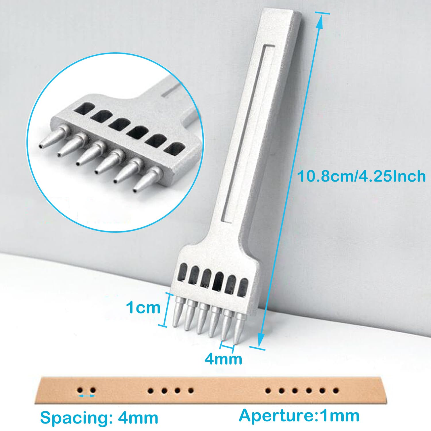 YUENTOEN 3Pcs round Hole Row Punch, 2/4/6 Prong Pricking Iron Stitching Cutter Tool Sewing Hole Leather Craft Tools 4Mm Spacing image number 6