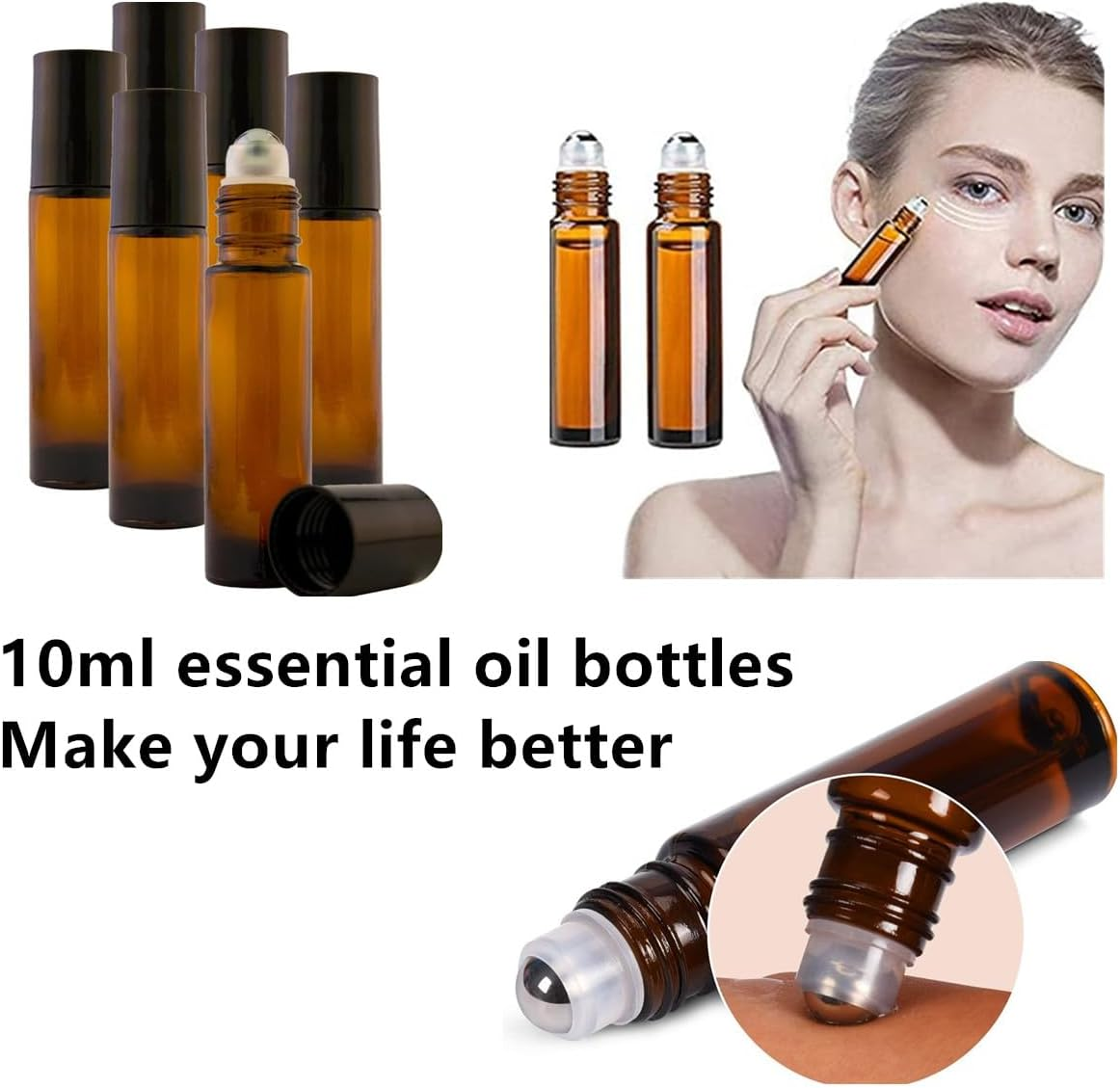 6 PCS Essential Oil Roller Bottles 10 Ml 1/3 Oz Refillable Roll on Bottle Withstainless Steel Ball image number 4