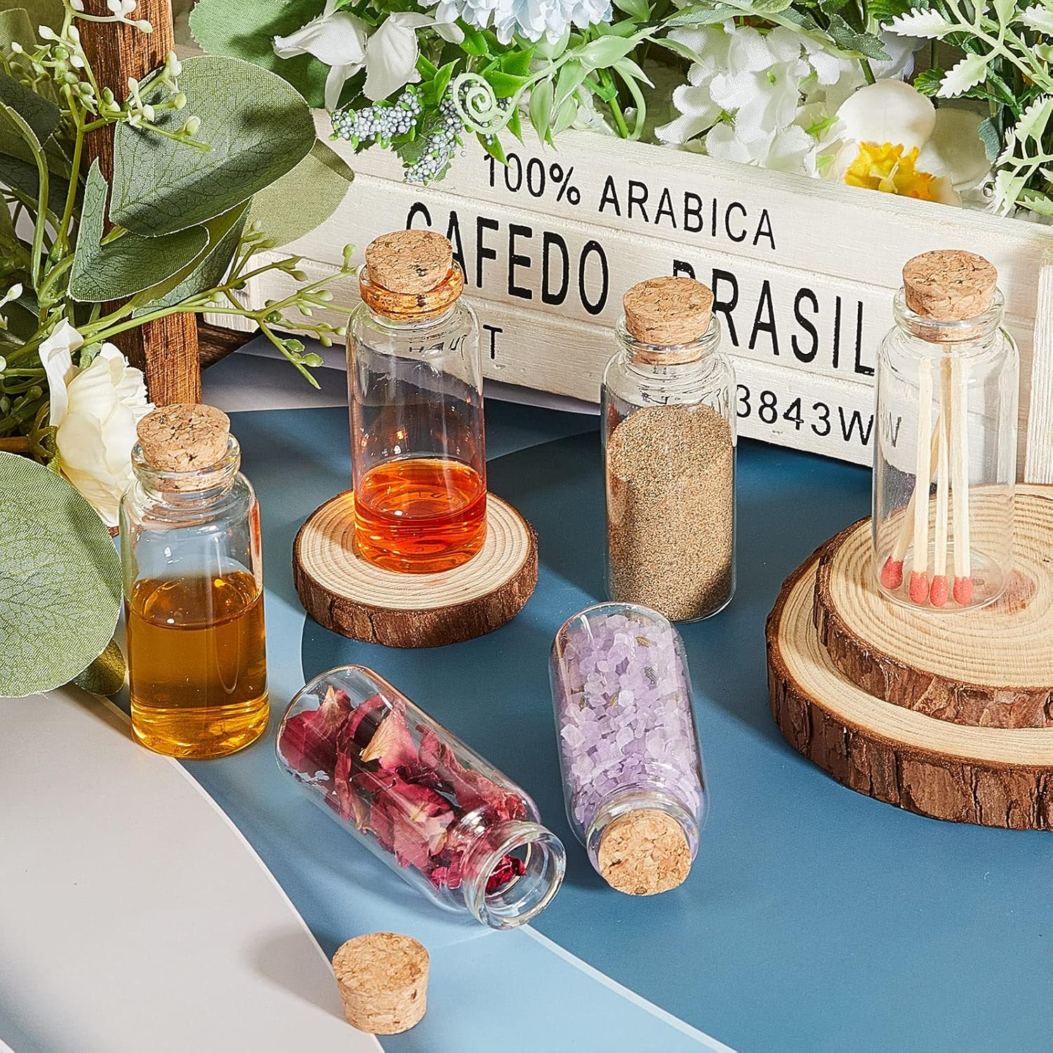 Gerrii 100 Pcs 30 Ml Mini Glass Bottles with Wood Cork Stoppers, Mini Glass Vials Small Clear Bottles Wishing Message Spell Potion Tiny Jars Sand Art for Decoration Wedding DIY Favor image number 3