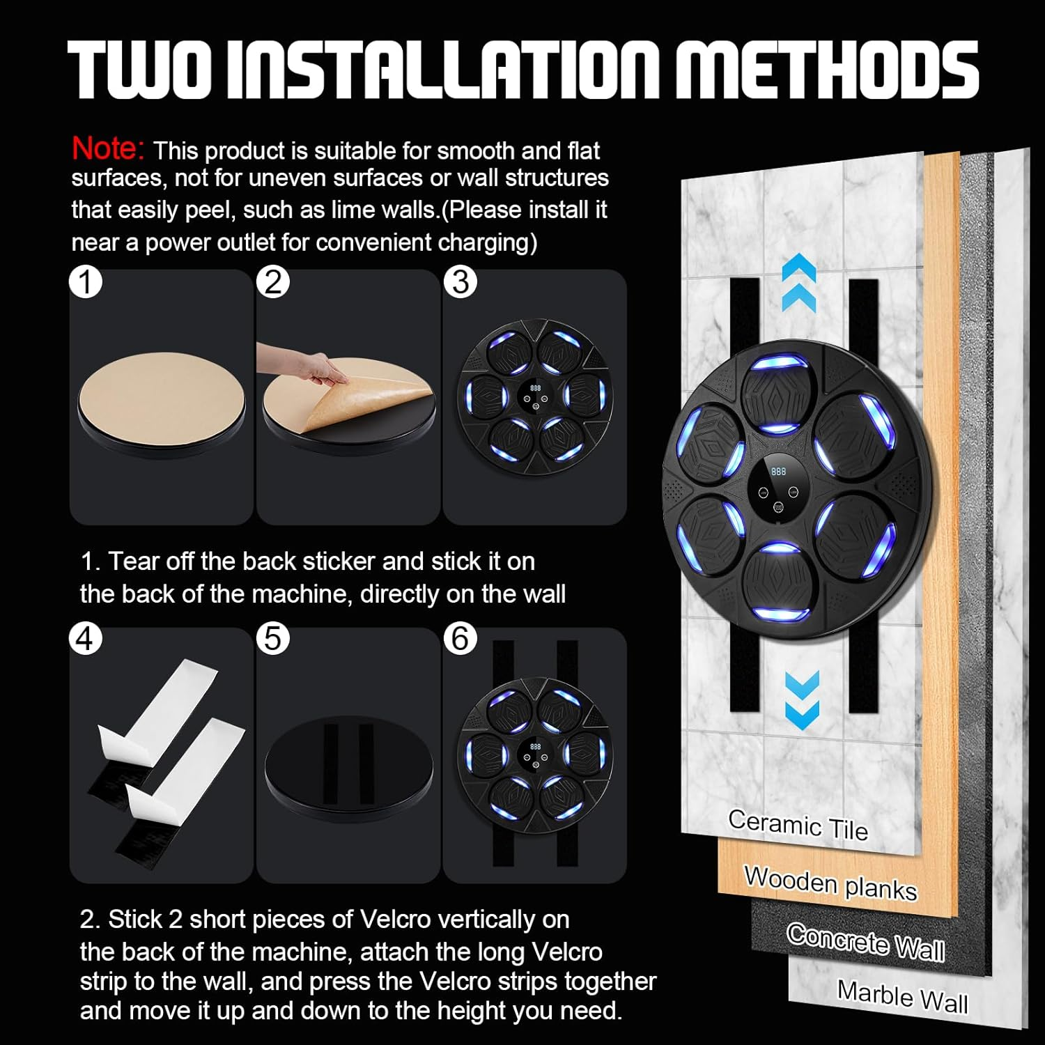 Music Boxing Machine, Smart Boxing Machine Wall Mounted with Boxing Gloves USB Charging Punching Machine Game Training Equipment Pad Devices Bluetooth Connection for Kids/Adults image number 4