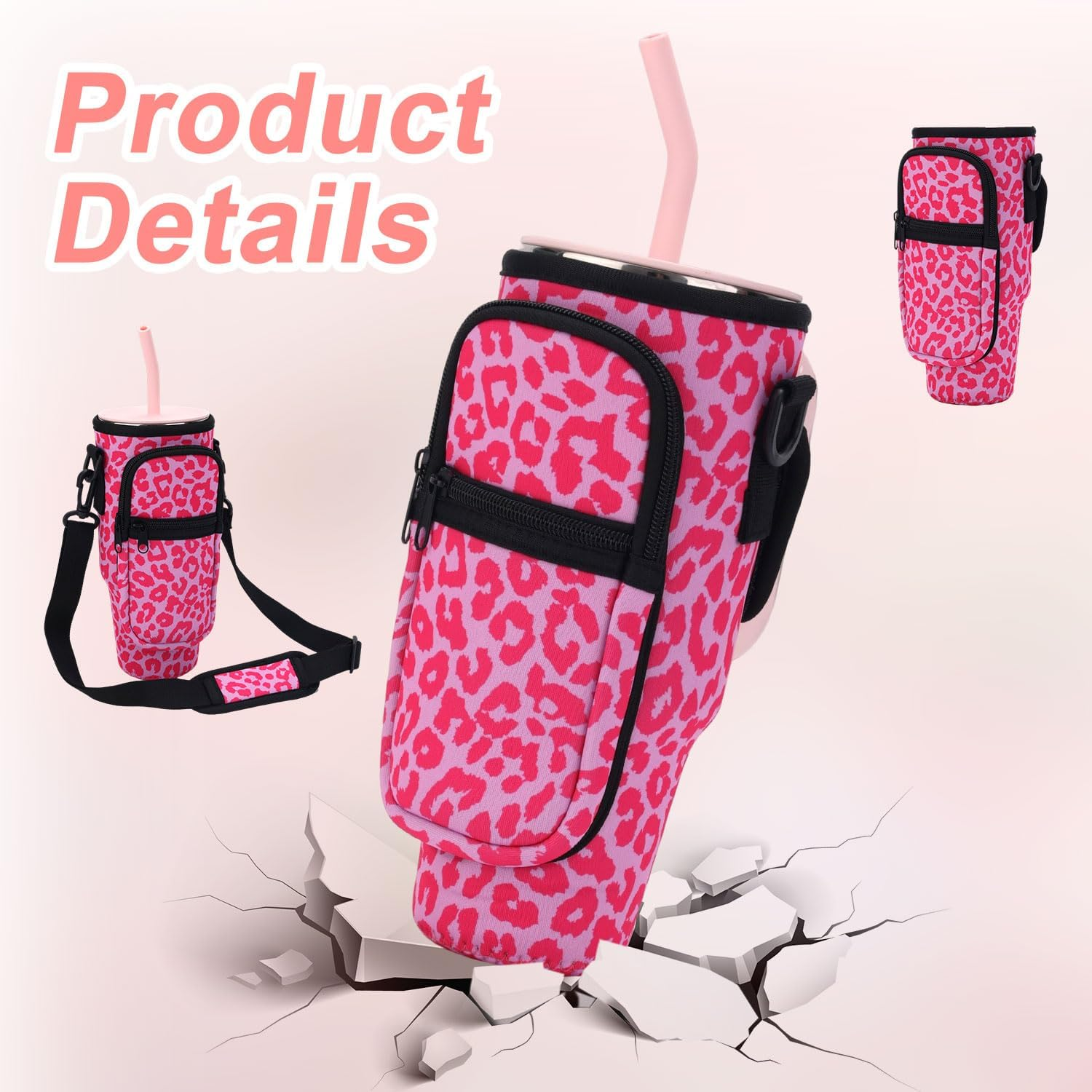 Water Cup Bag for Stanley 40/30Oz Tumbler, Water Bottle Carrying Bag with Adjustable Shoulder Strap & Phone Pocket Fabric Cup Holder for Stanley Cup Accessories - Yellow image number 6