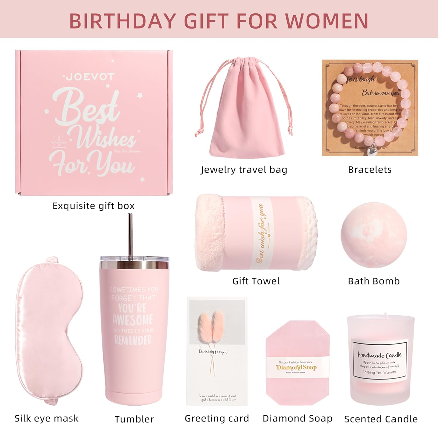 Birthday Gifts for Women, Mothers Day Gifts for Mom from Daughter, Spa Gift Basket for Best Friends Her Sister Wife Girlfriend Nurse, Gift Ideas for Valentines Day, 20Oz Tumbler Set (Pink) image number 4