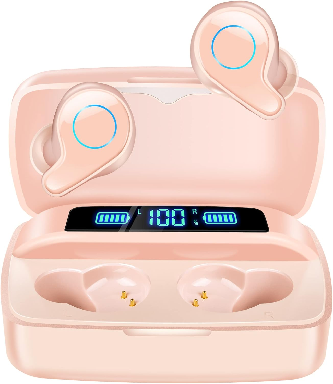 Esiposs Wireless Bluetooth 5.0 In-Ear Headphones with Microphone 156H Playtime with USB-C LCD Charging Case, Wireless Stereo Sound IPX7 Waterproof Earphones for Iphone Samsung Android