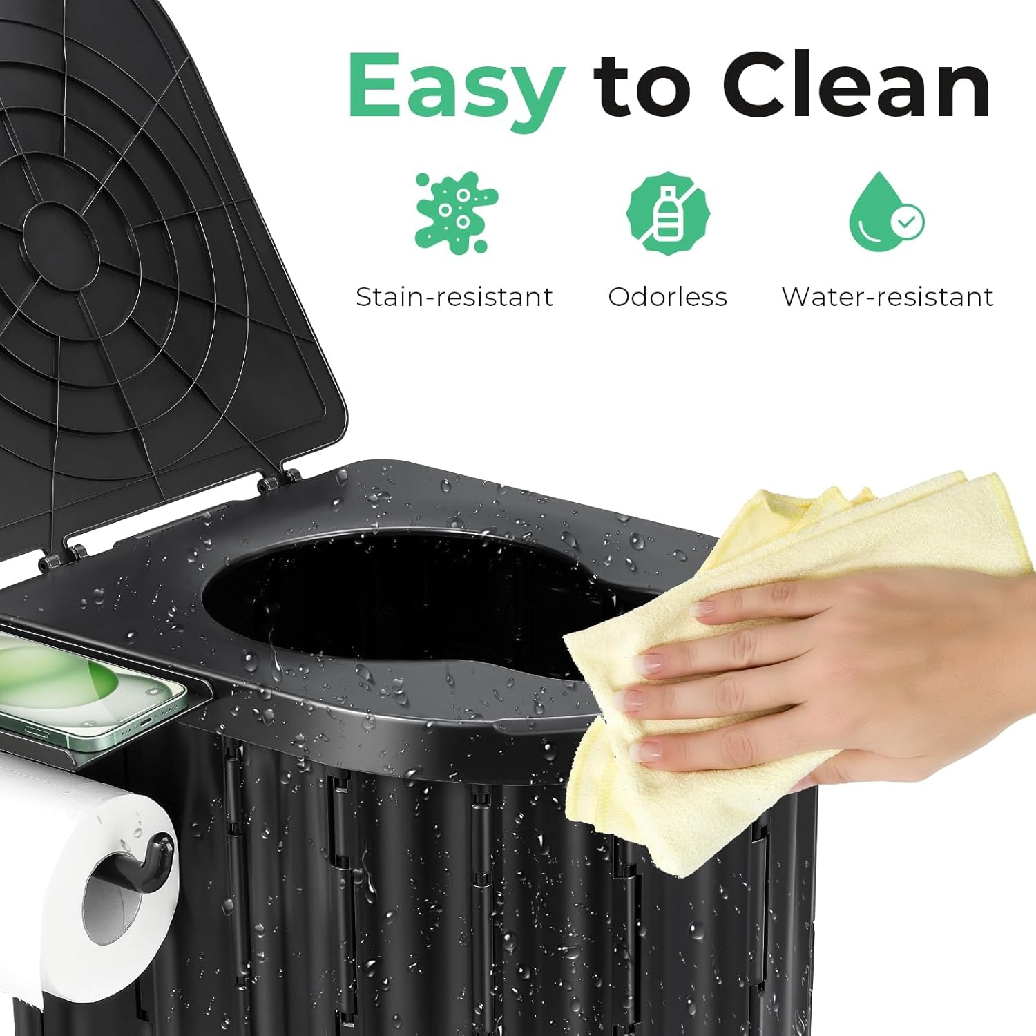 Portable Toilet for Adults, XL Portable Camping Toilet, Black Leather & Density Board, 16.5 Inch High, Floor Mounted, Multifunctional, Easy to Clean & Store image number 6