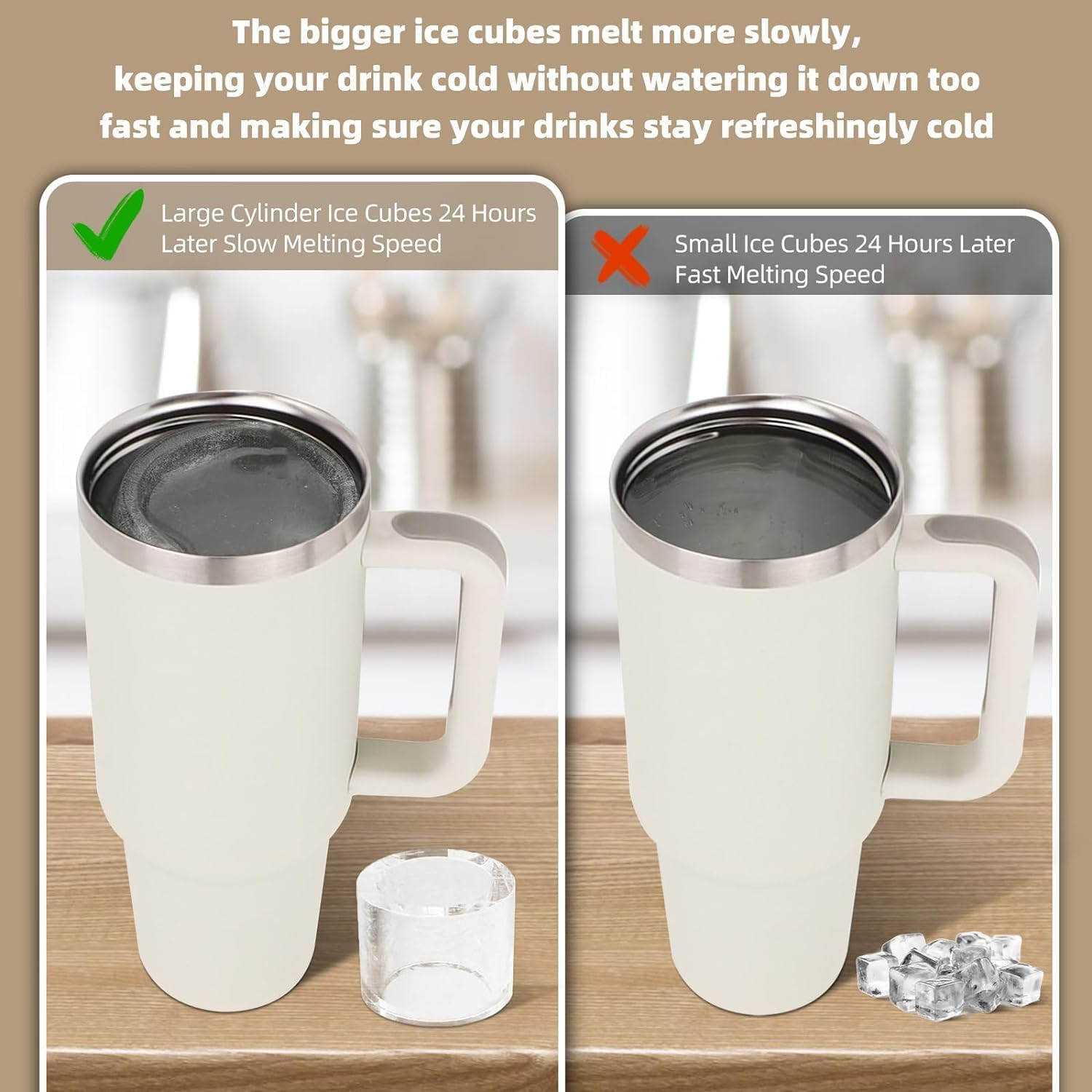 Tcamp Tumbler Ice Mold, Ice Cube Tray with Lid and Bin for 30-40 Oz Tumbler Cup, Silicone Ice Cube Molds for Chilling Cocktails, Whiskey, Drinks, Coffee, Tea, Ice Maker (Brown) - Black image number 6