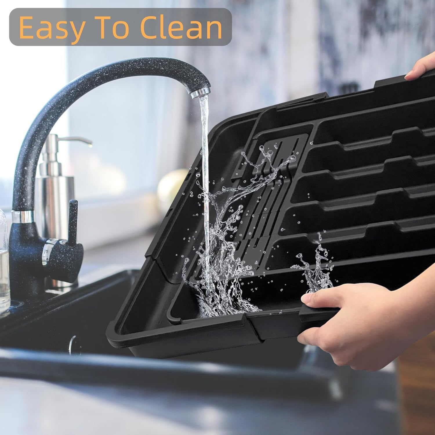 FORYUSE Expandable Cutlery Drawer Organiser Utensil Tray Removable Knife Blocks Adjustable Large Flatware Storage Holder Divider Kitchen for Spoons Forks