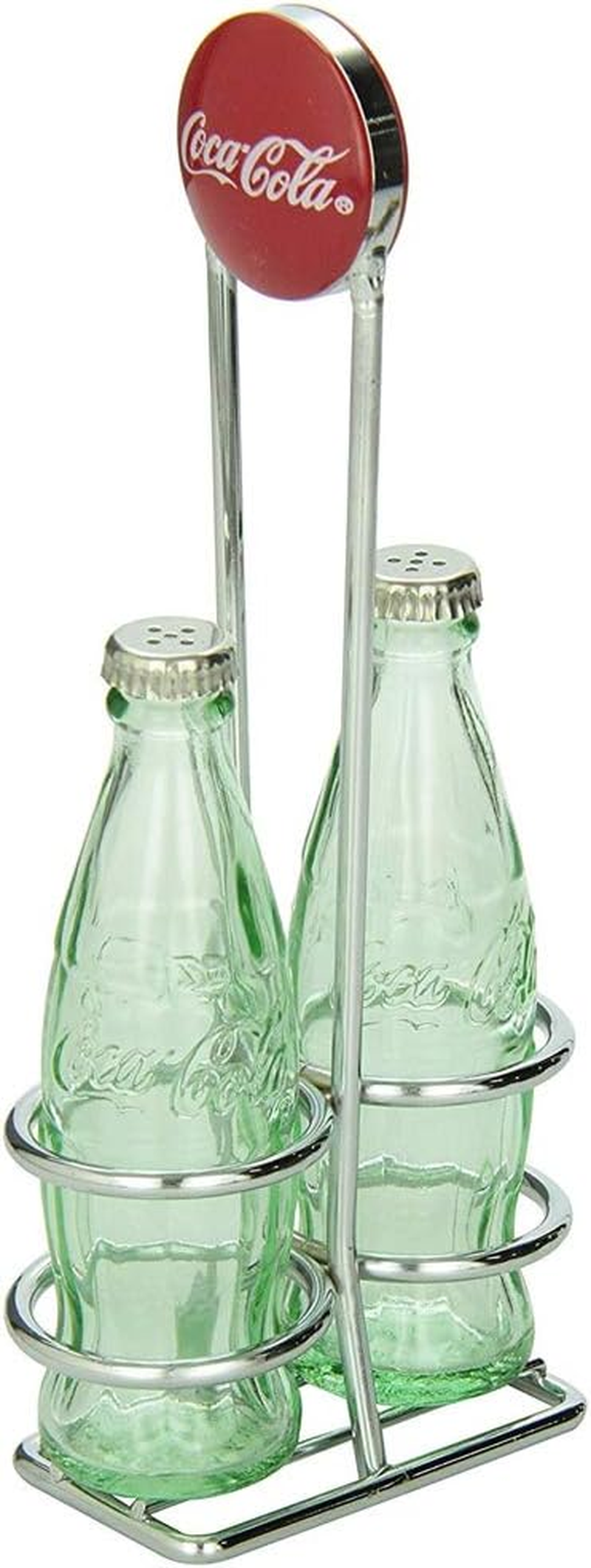 Tablecraft Coca-Cola CC339N Salt and Pepper Shaker Set with Chrome Plated Metal Rack,Red