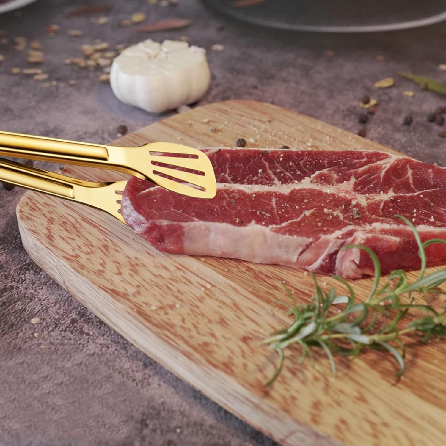 3Pcs Kitchen Tongs, 7'' Stainless Steel Food Serving Tongs, Non-Slip Stainless Steel Metal BBQ Tongs, Kitchen Cooking Tongs for Cooking, Cake, Salad, Meat, BBQ, Frying, Serving (Golden)