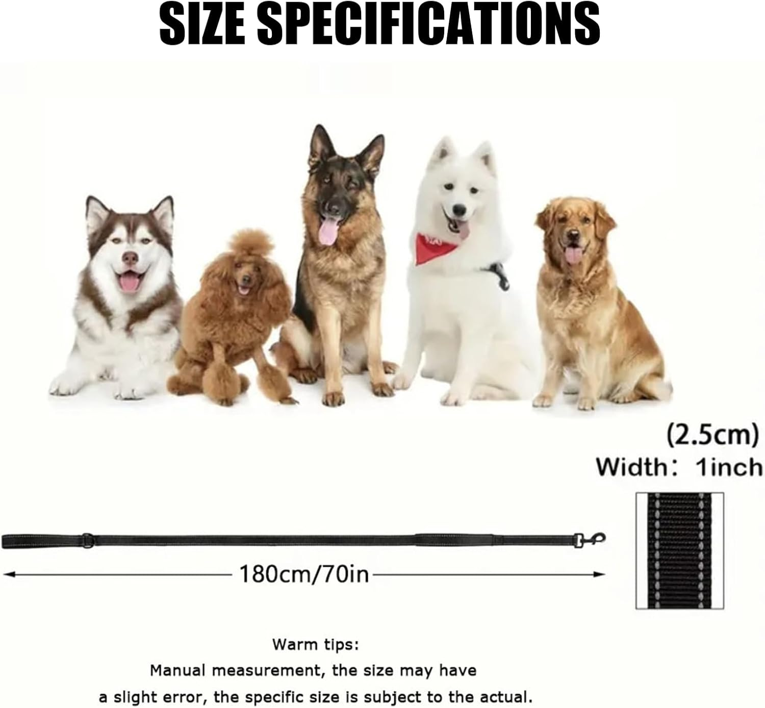 CTOUUGRS Heavy Duty Dog Leash with 2 Handles and Padded Traffic Handle for Extra Control 6 Foot Long for Medium to Large Dogs Black 6Ft image number 2